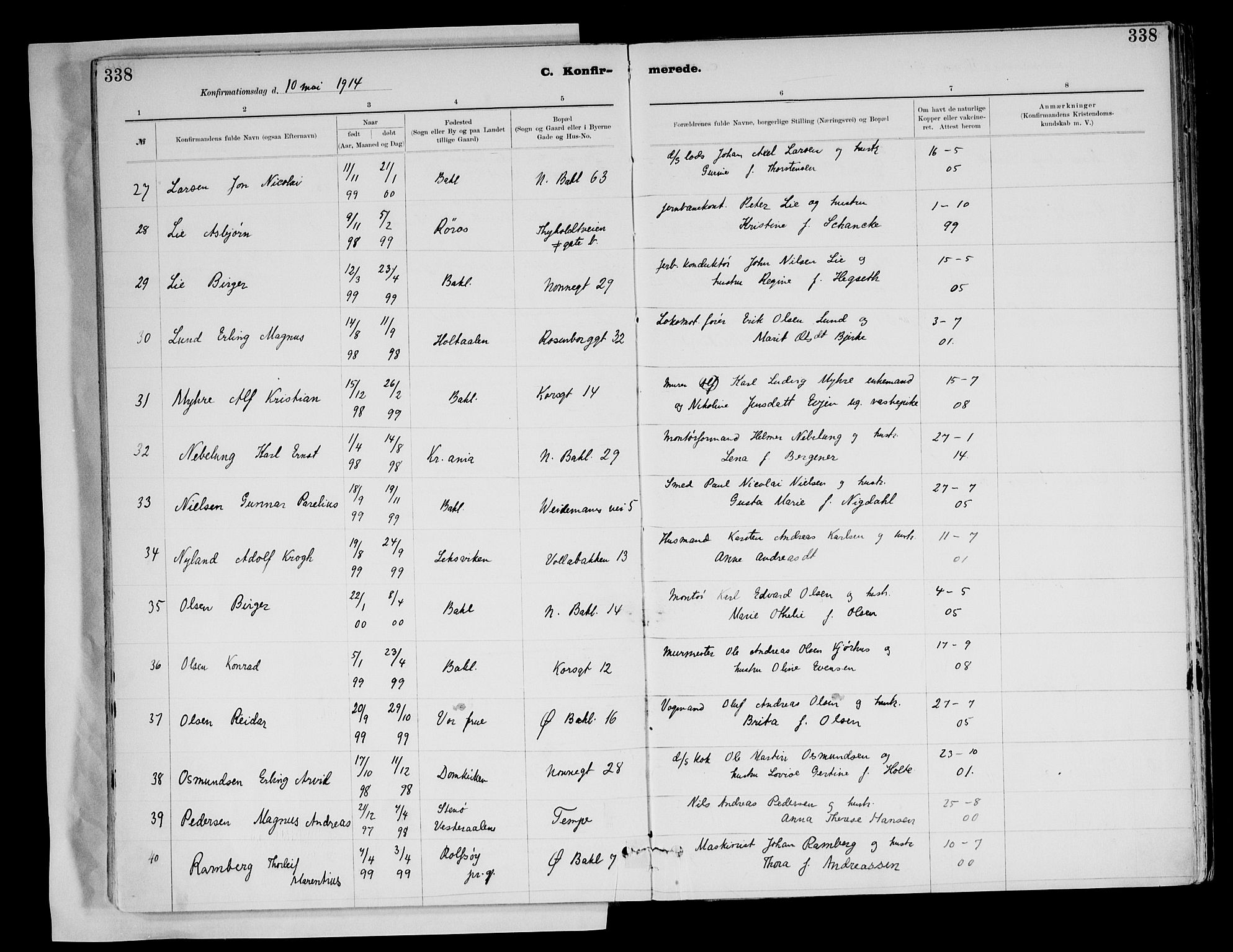 Ministerialprotokoller, klokkerbøker og fødselsregistre - Sør-Trøndelag, AV/SAT-A-1456/604/L0203: Parish register (official) no. 604A23, 1908-1916, p. 338