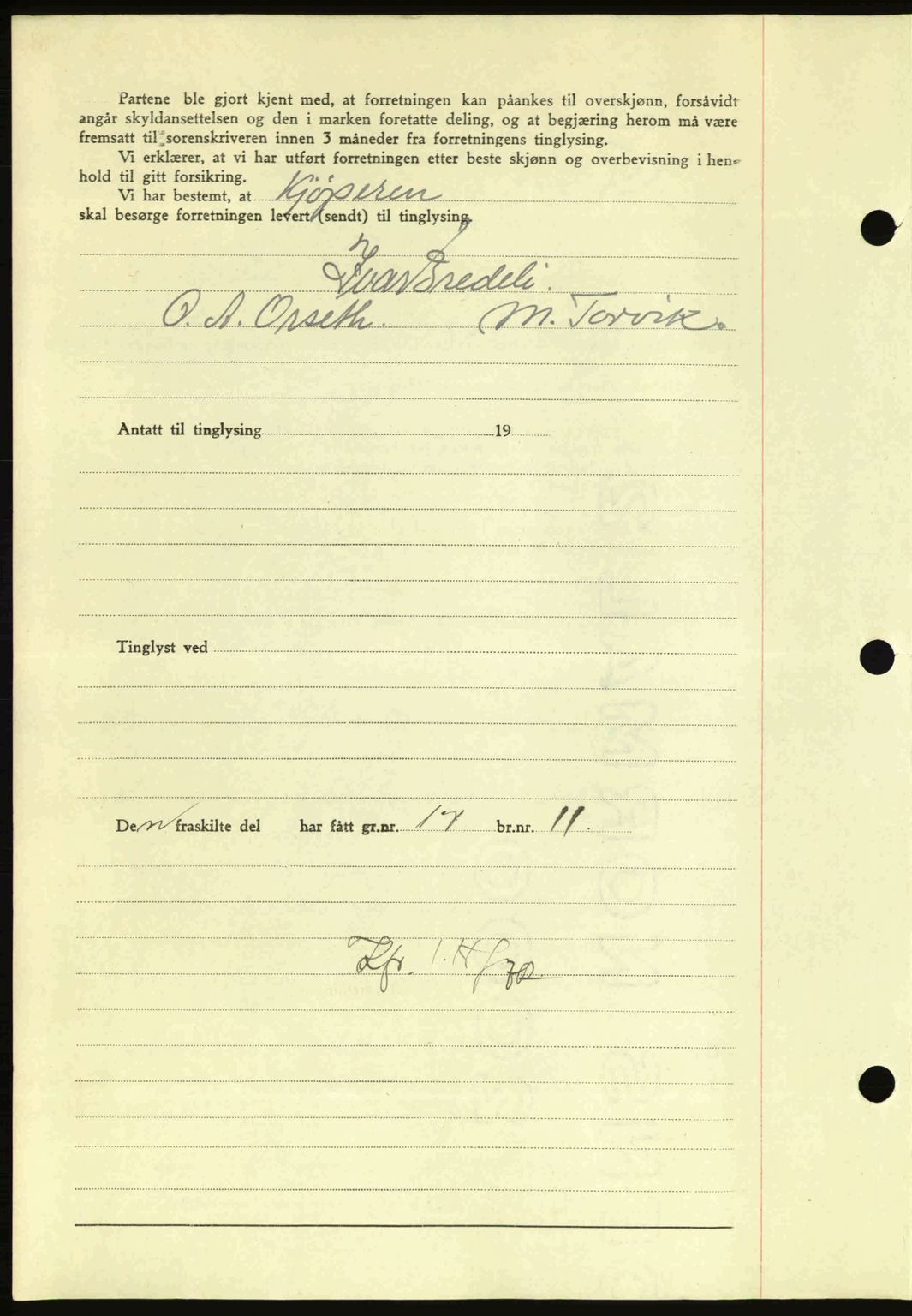 Nordmøre sorenskriveri, AV/SAT-A-4132/1/2/2Ca: Mortgage book no. A95, 1943-1943, Diary no: : 1706/1943