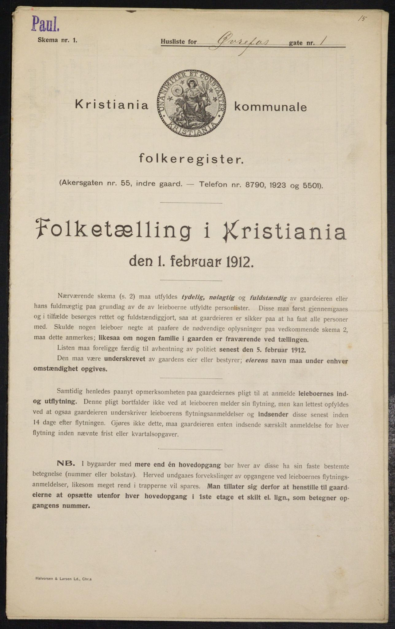 OBA, Municipal Census 1912 for Kristiania, 1912, p. 129484