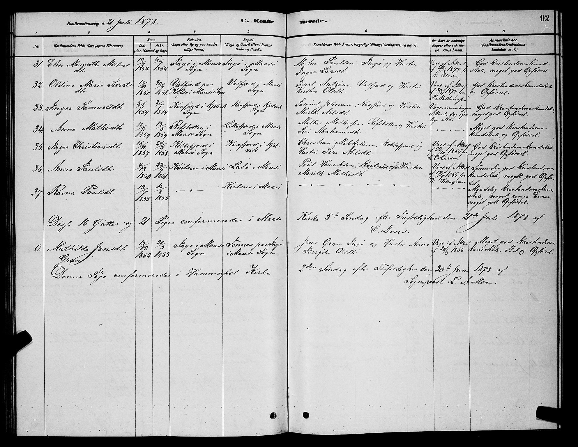 Måsøy sokneprestkontor, AV/SATØ-S-1348/H/Hb/L0002klokker: Parish register (copy) no. 2, 1876-1888, p. 92