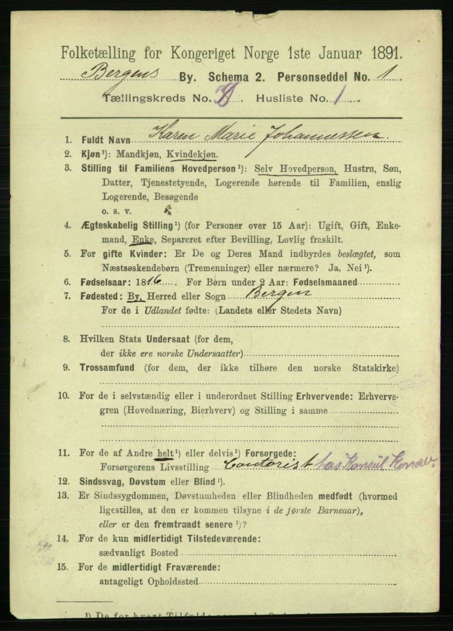 RA, 1891 Census for 1301 Bergen, 1891, p. 16554