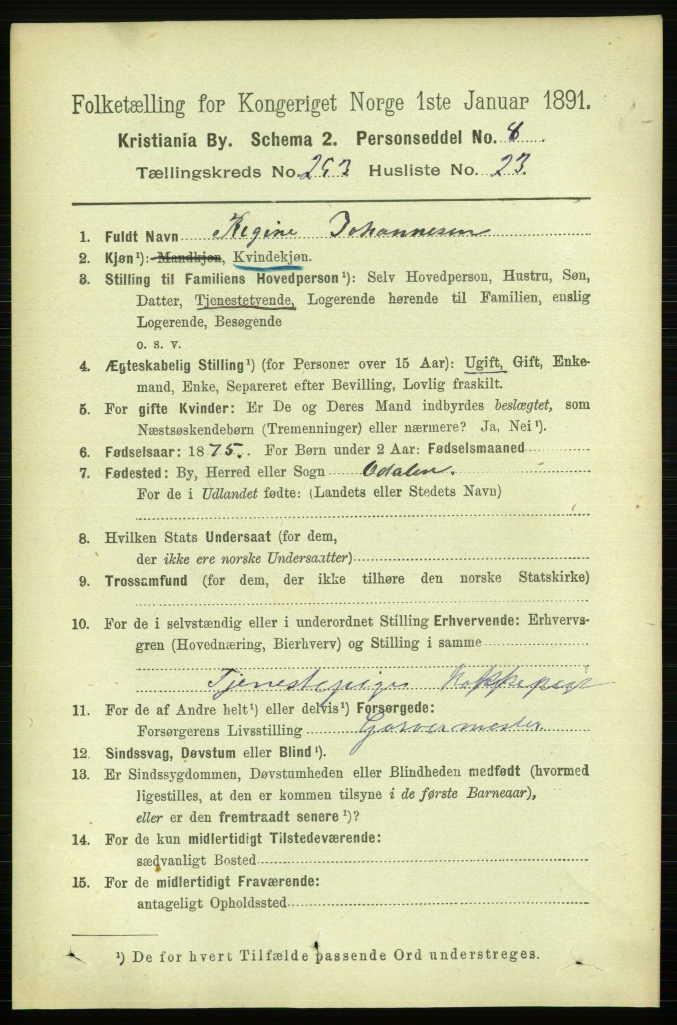 RA, 1891 census for 0301 Kristiania, 1891, p. 154423
