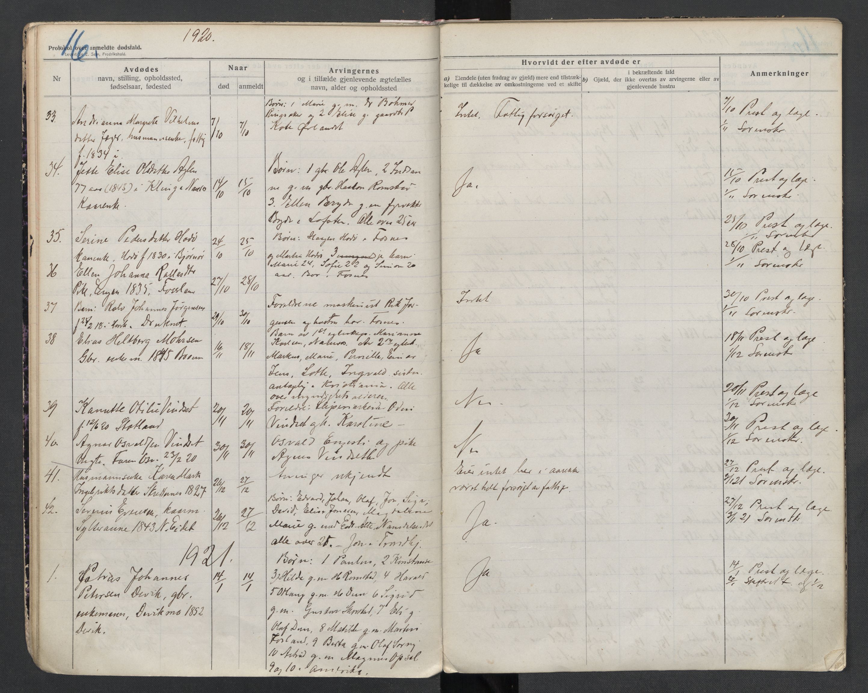 Fosnes lensmannskontor , SAT/A-1022/1/02/L0003: 2.01.03 Døsfallsjournal, 1916-1930, p. 16