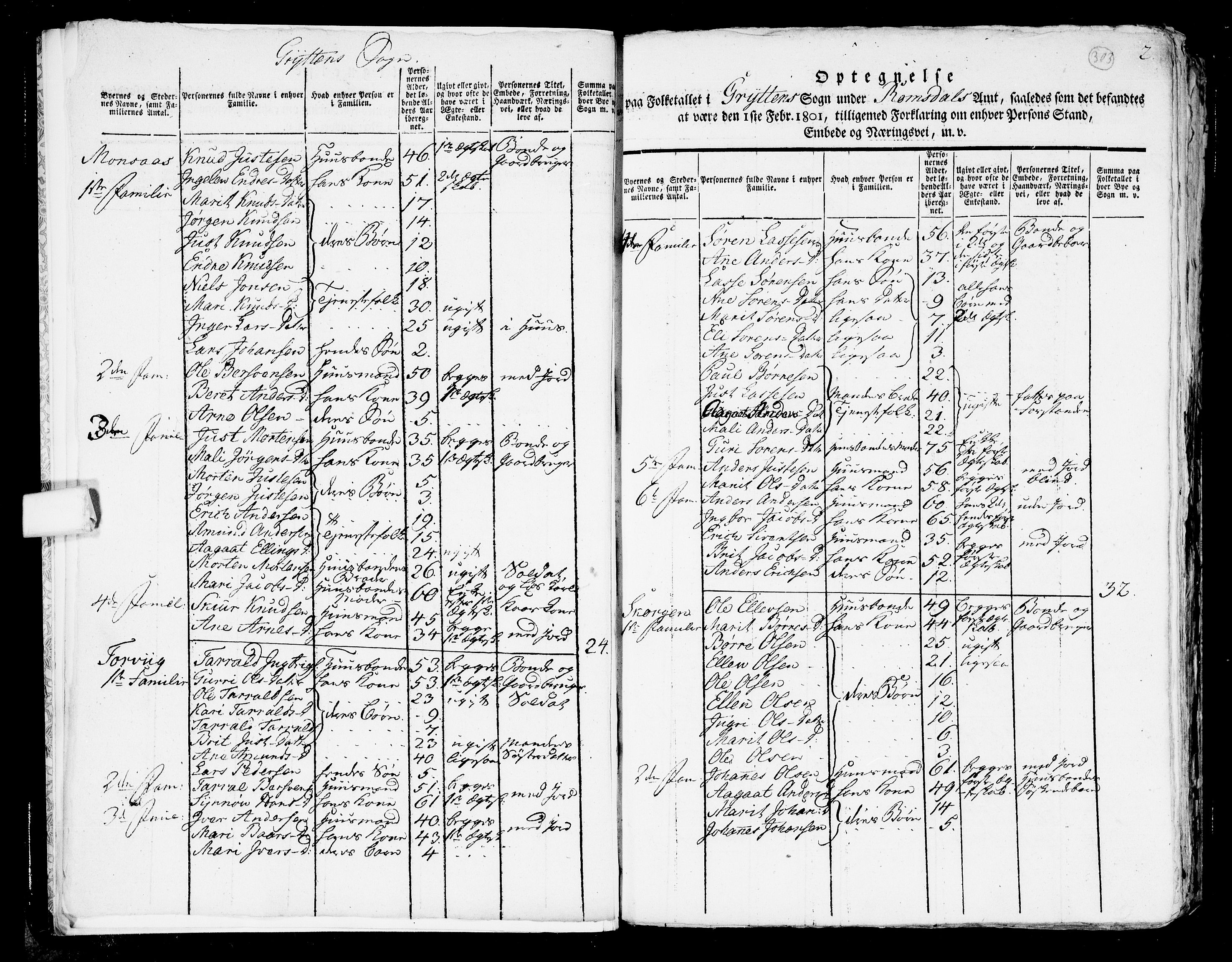 RA, 1801 census for 1539P Grytten, 1801, p. 302b-303a