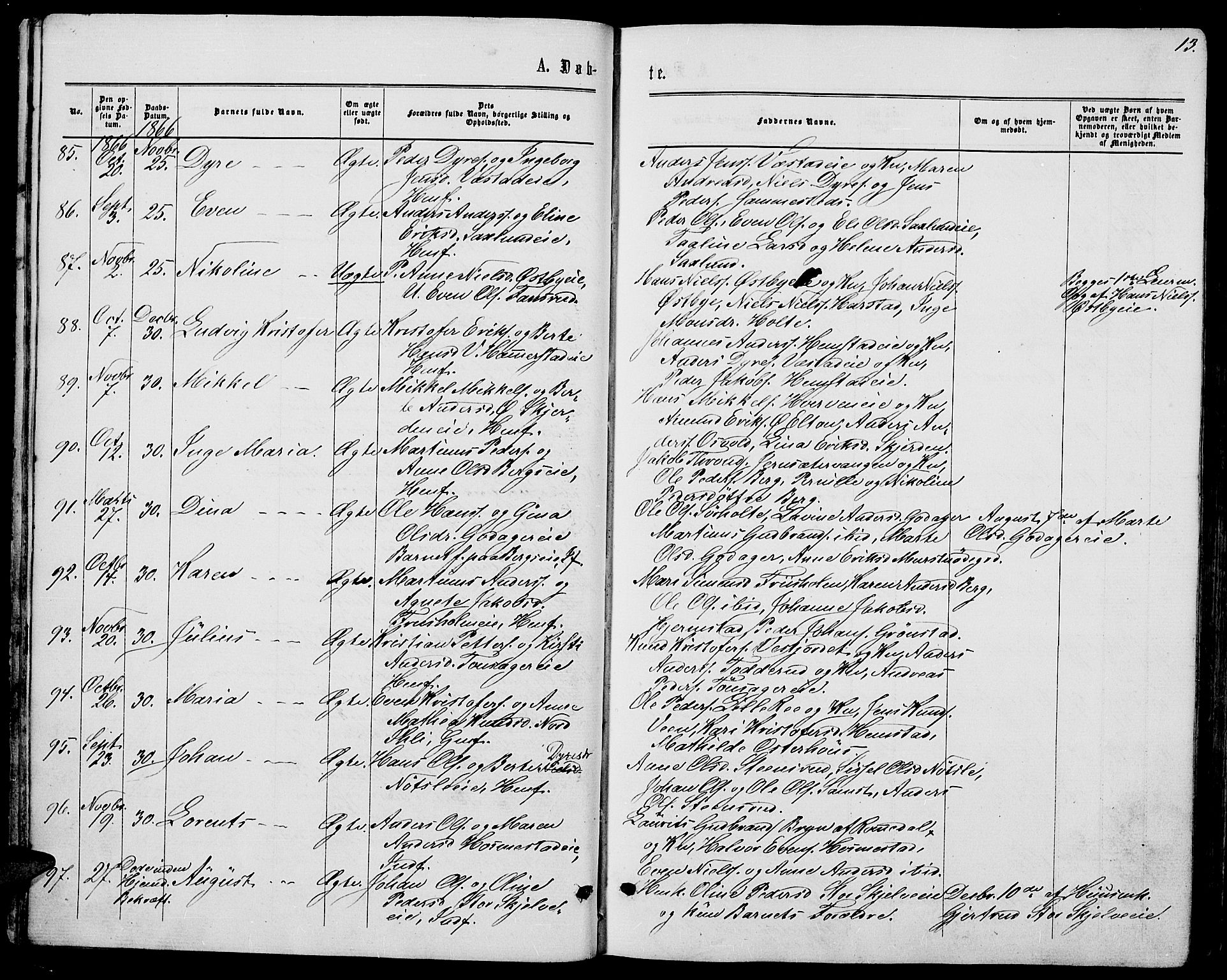 Stange prestekontor, AV/SAH-PREST-002/L/L0006: Parish register (copy) no. 6, 1864-1882, p. 13