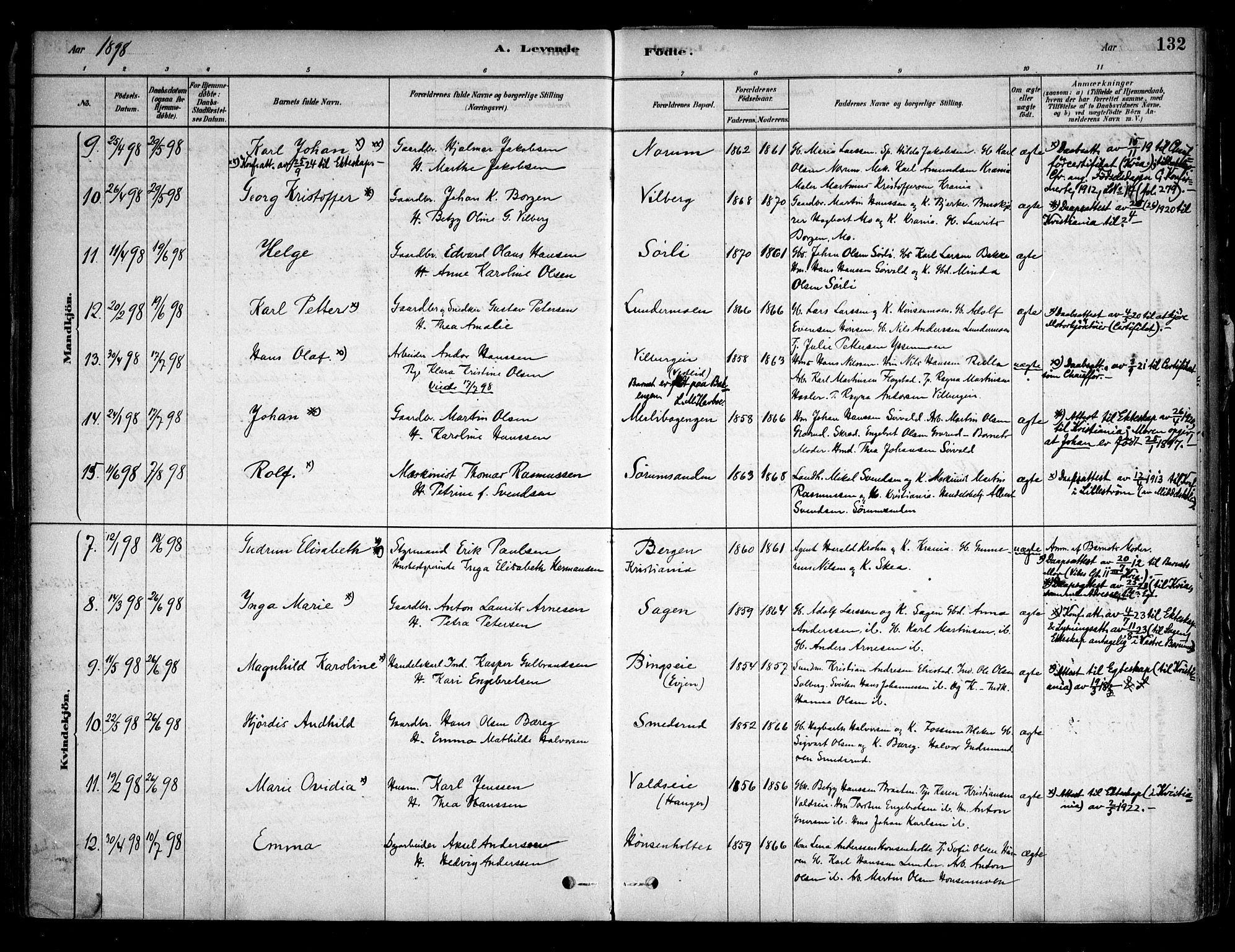 Sørum prestekontor Kirkebøker, AV/SAO-A-10303/F/Fa/L0007: Parish register (official) no. I 7, 1878-1914, p. 132