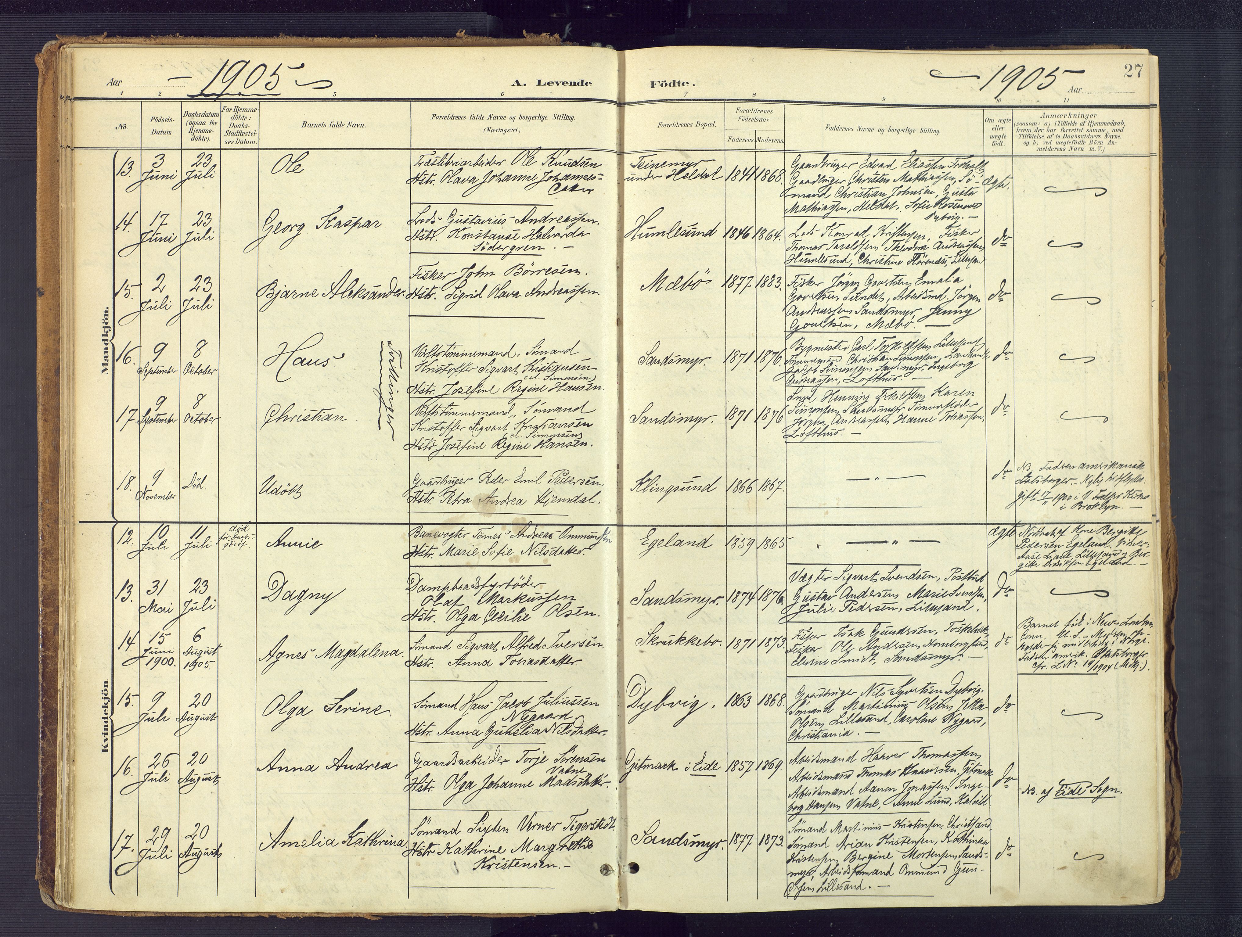 Vestre Moland sokneprestkontor, SAK/1111-0046/F/Fa/Fab/L0010: Parish register (official) no. A 10, 1900-1926, p. 27