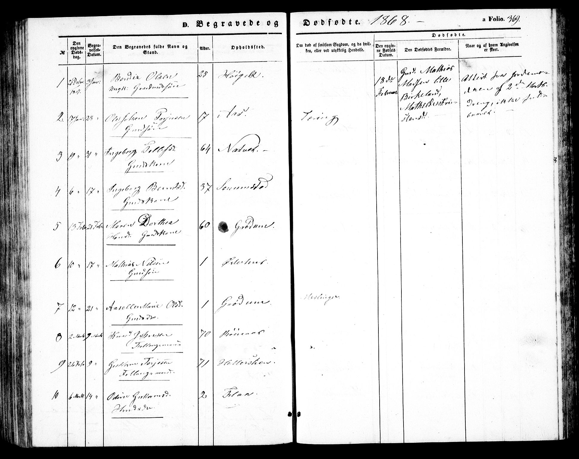 Birkenes sokneprestkontor, AV/SAK-1111-0004/F/Fb/L0002: Parish register (copy) no. B 2, 1849-1876, p. 369