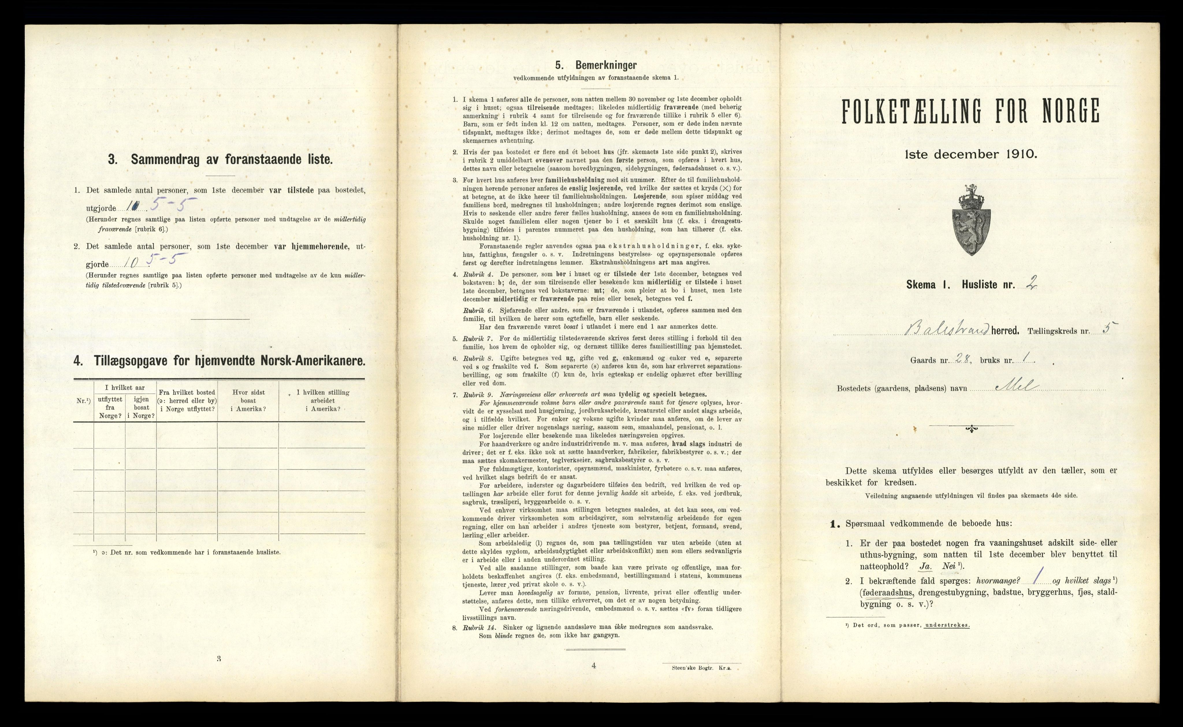 RA, 1910 census for Balestrand, 1910, p. 388