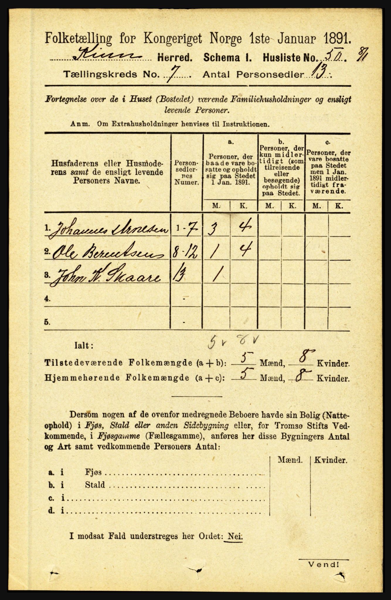 RA, 1891 census for 1437 Kinn, 1891, p. 2664