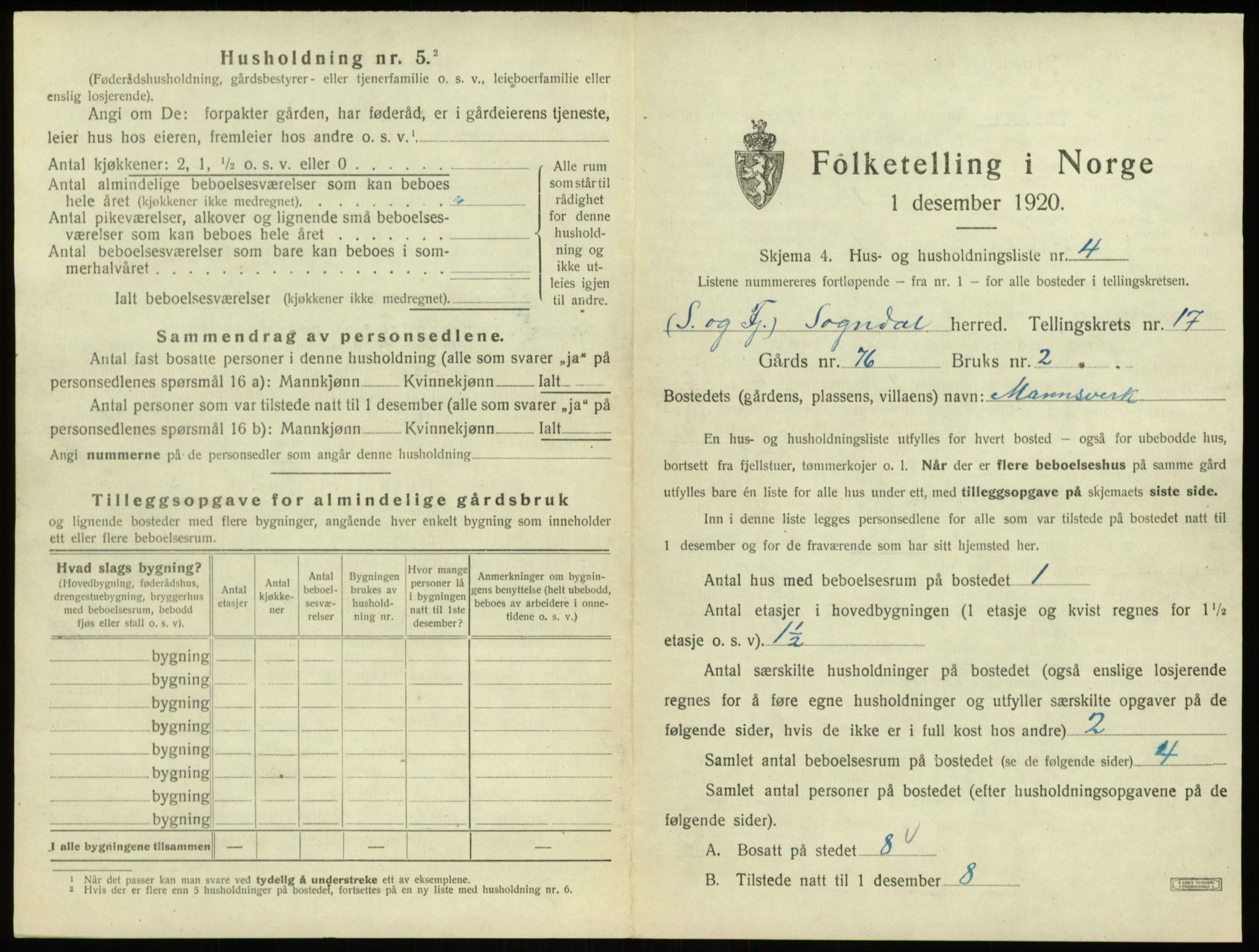 SAB, 1920 census for Sogndal, 1920, p. 895