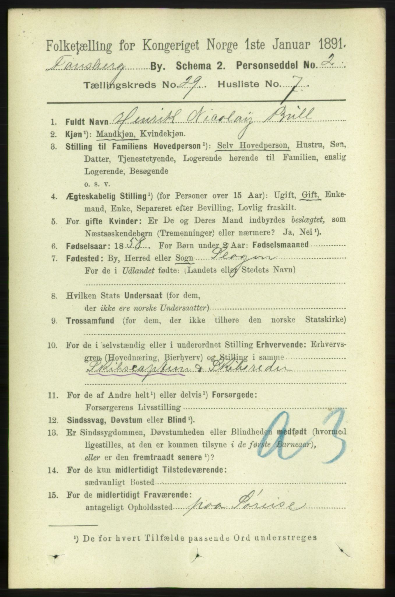 RA, 1891 census for 0705 Tønsberg, 1891, p. 7158