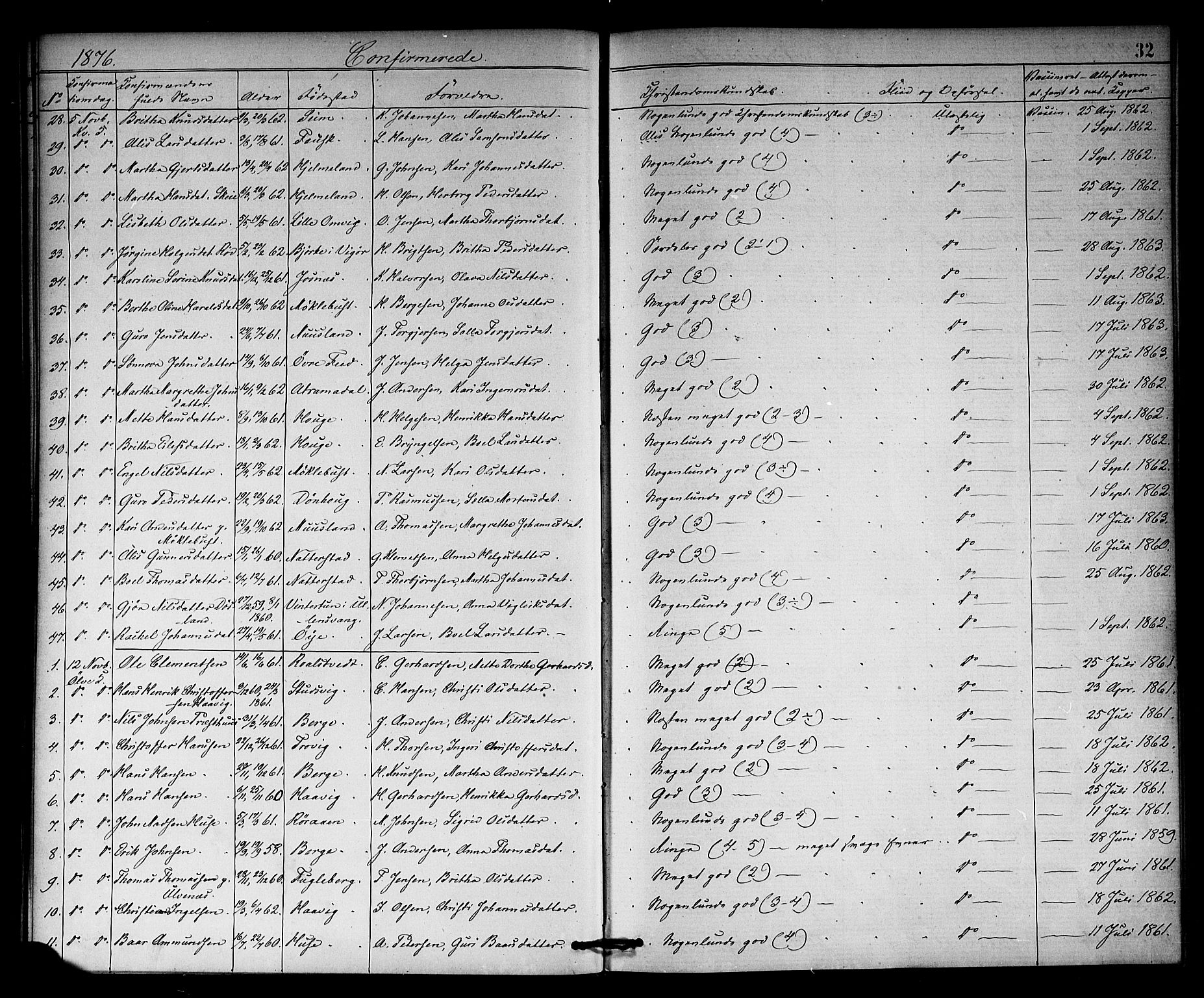 Kvinnherad sokneprestembete, AV/SAB-A-76401/H/Haa: Parish register (official) no. A 10, 1867-1886, p. 32