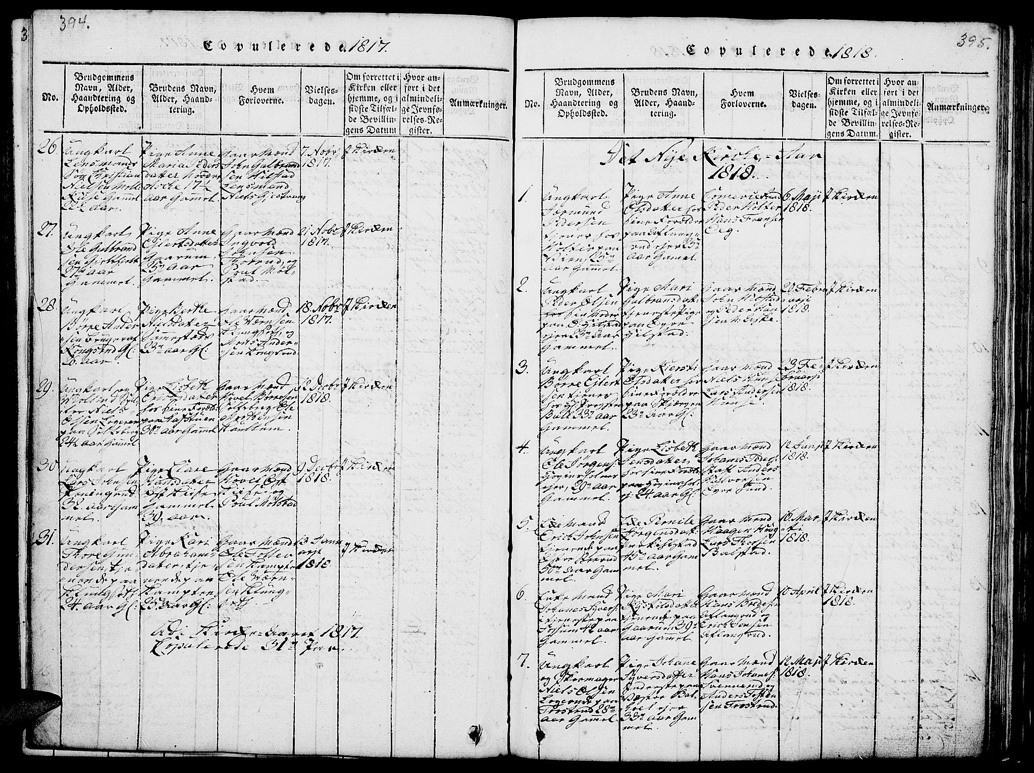 Nes prestekontor, Hedmark, AV/SAH-PREST-020/L/La/L0003: Parish register (copy) no. 3, 1814-1831, p. 394-395