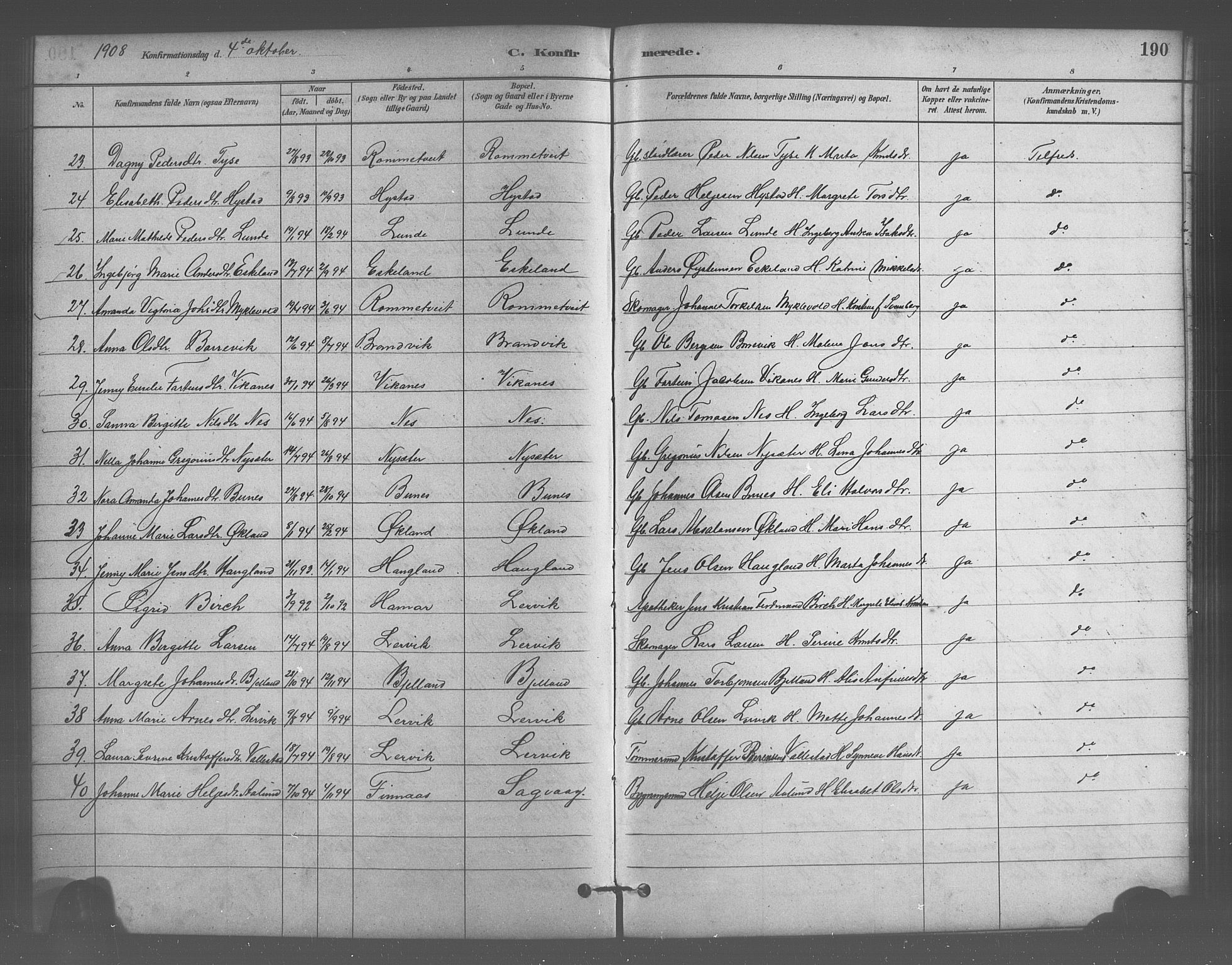 Stord sokneprestembete, AV/SAB-A-78201/H/Hab: Parish register (copy) no. A 2, 1879-1909, p. 190