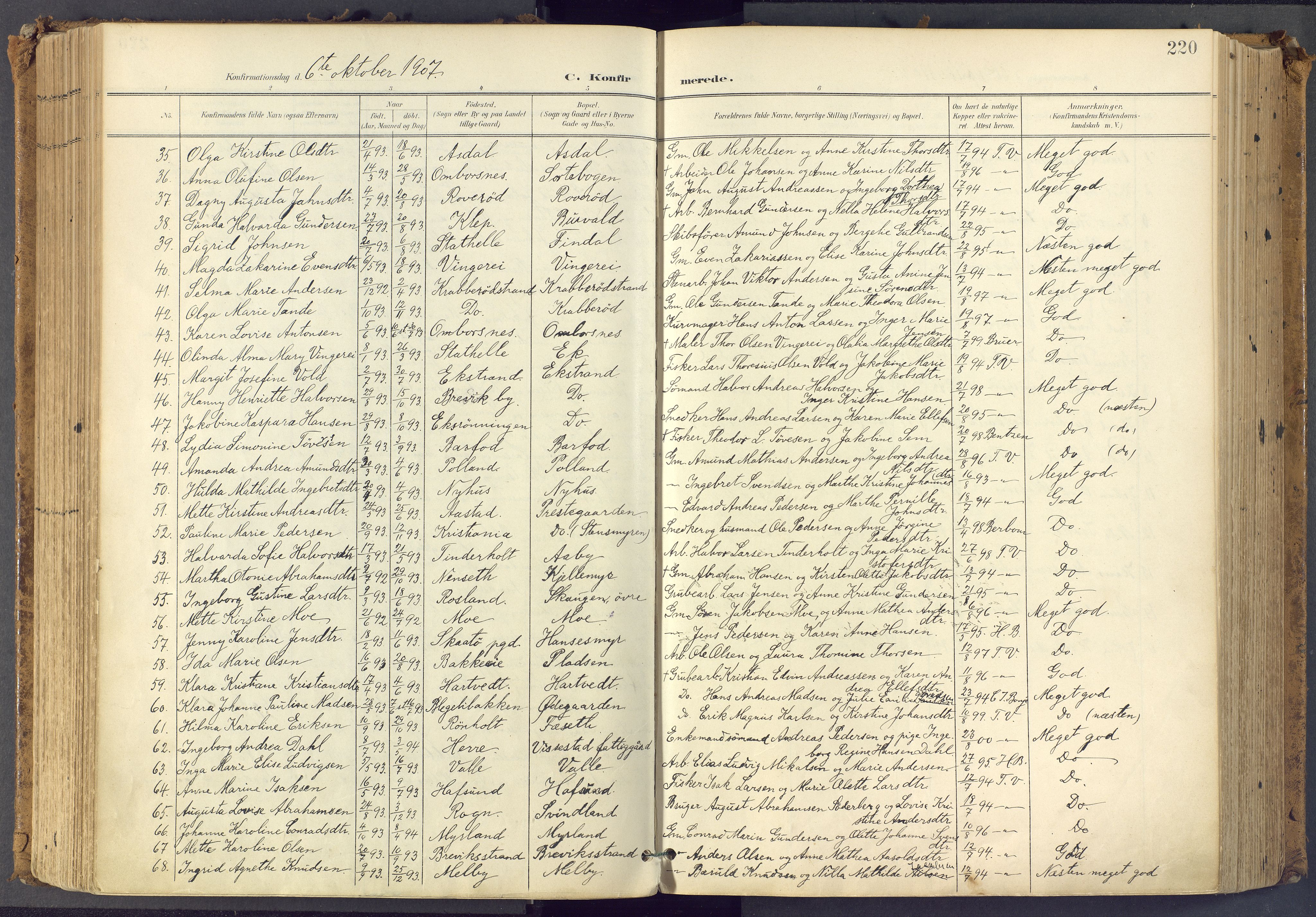 Bamble kirkebøker, SAKO/A-253/F/Fa/L0009: Parish register (official) no. I 9, 1901-1917, p. 220