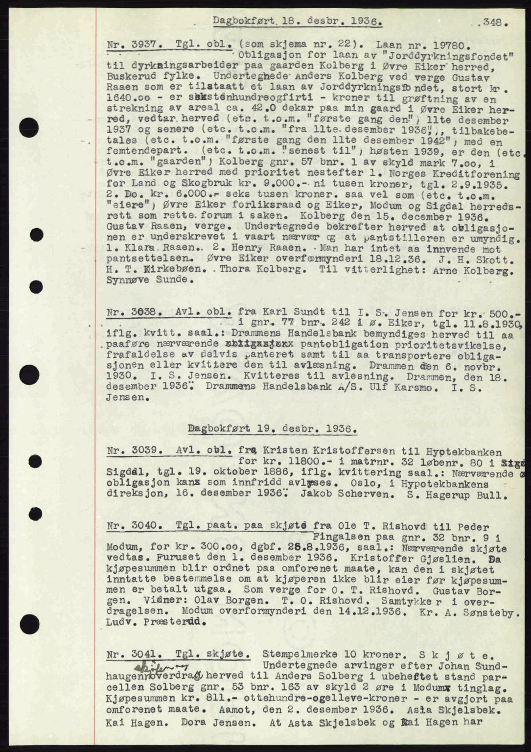 Eiker, Modum og Sigdal sorenskriveri, SAKO/A-123/G/Ga/Gab/L0034: Mortgage book no. A4, 1936-1937, Diary no: : 3037/1936