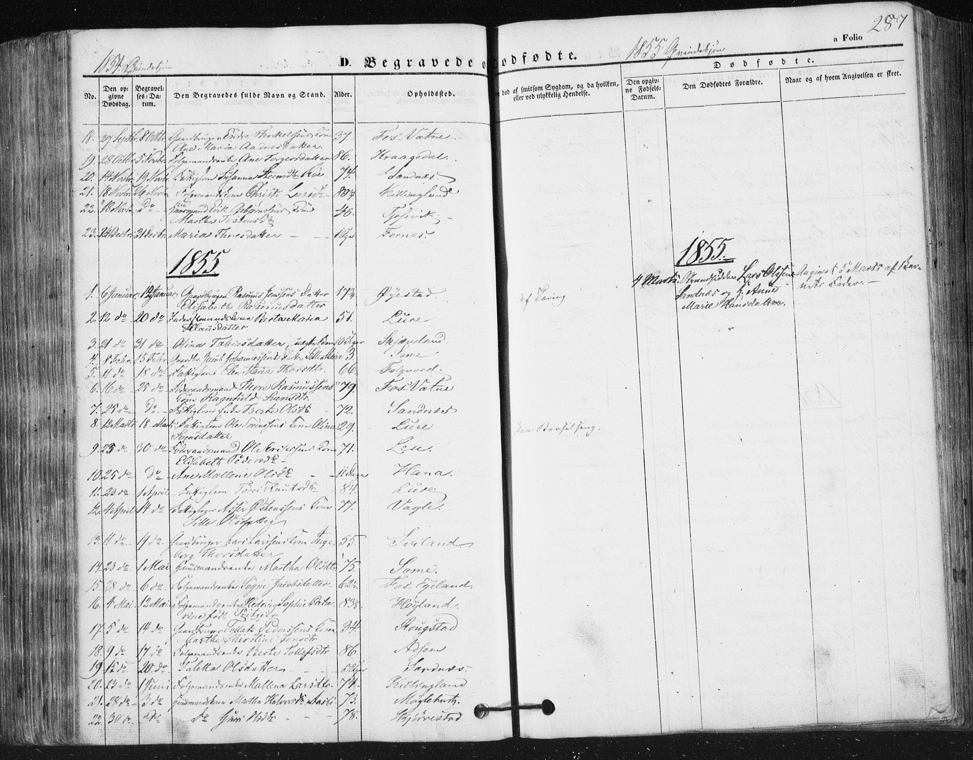 Høyland sokneprestkontor, SAST/A-101799/001/30BA/L0008: Parish register (official) no. A 8, 1841-1856, p. 287