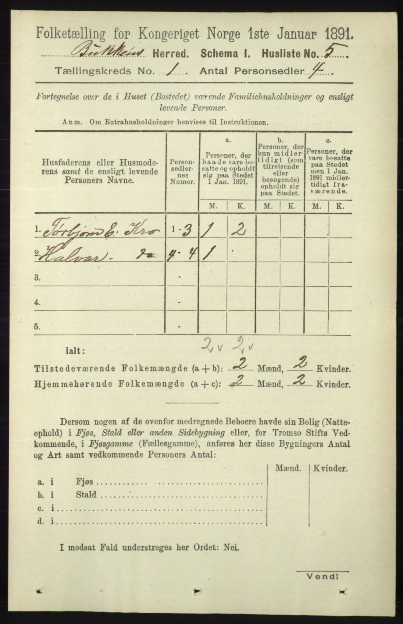 RA, 1891 census for 1145 Bokn, 1891, p. 19