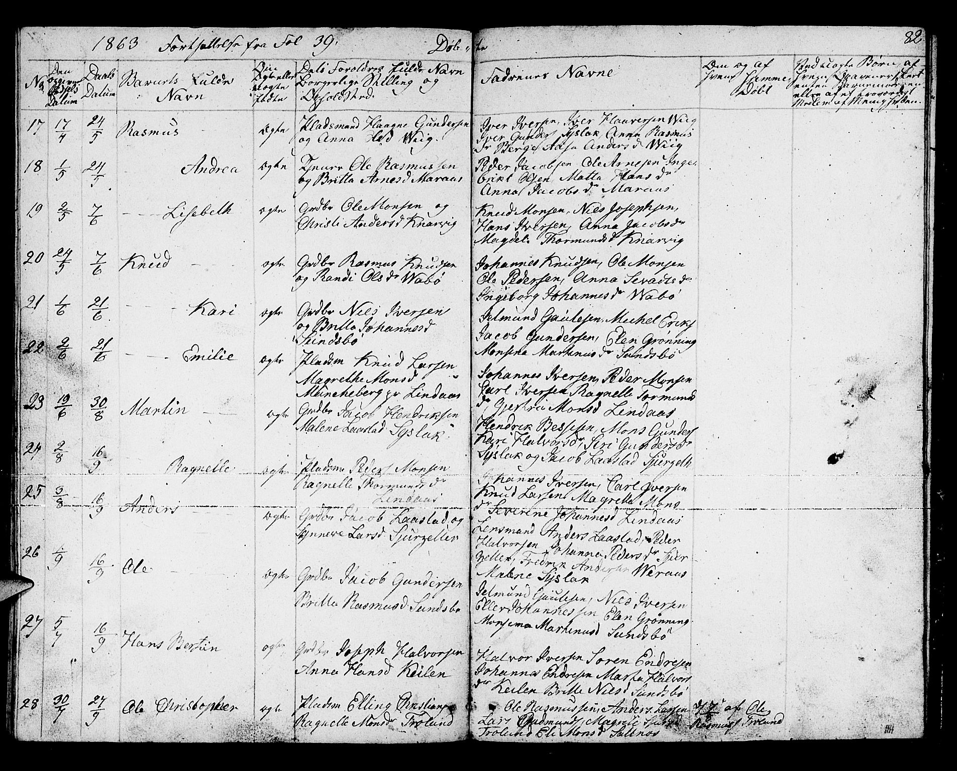 Lindås Sokneprestembete, SAB/A-76701/H/Hab: Parish register (copy) no. B 1, 1853-1866, p. 82