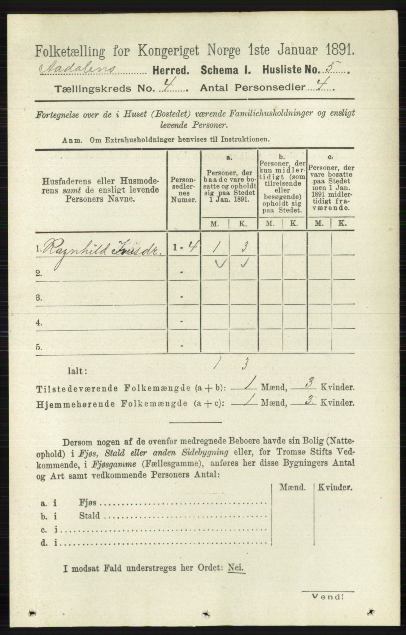 RA, 1891 census for 0614 Ådal, 1891, p. 1455