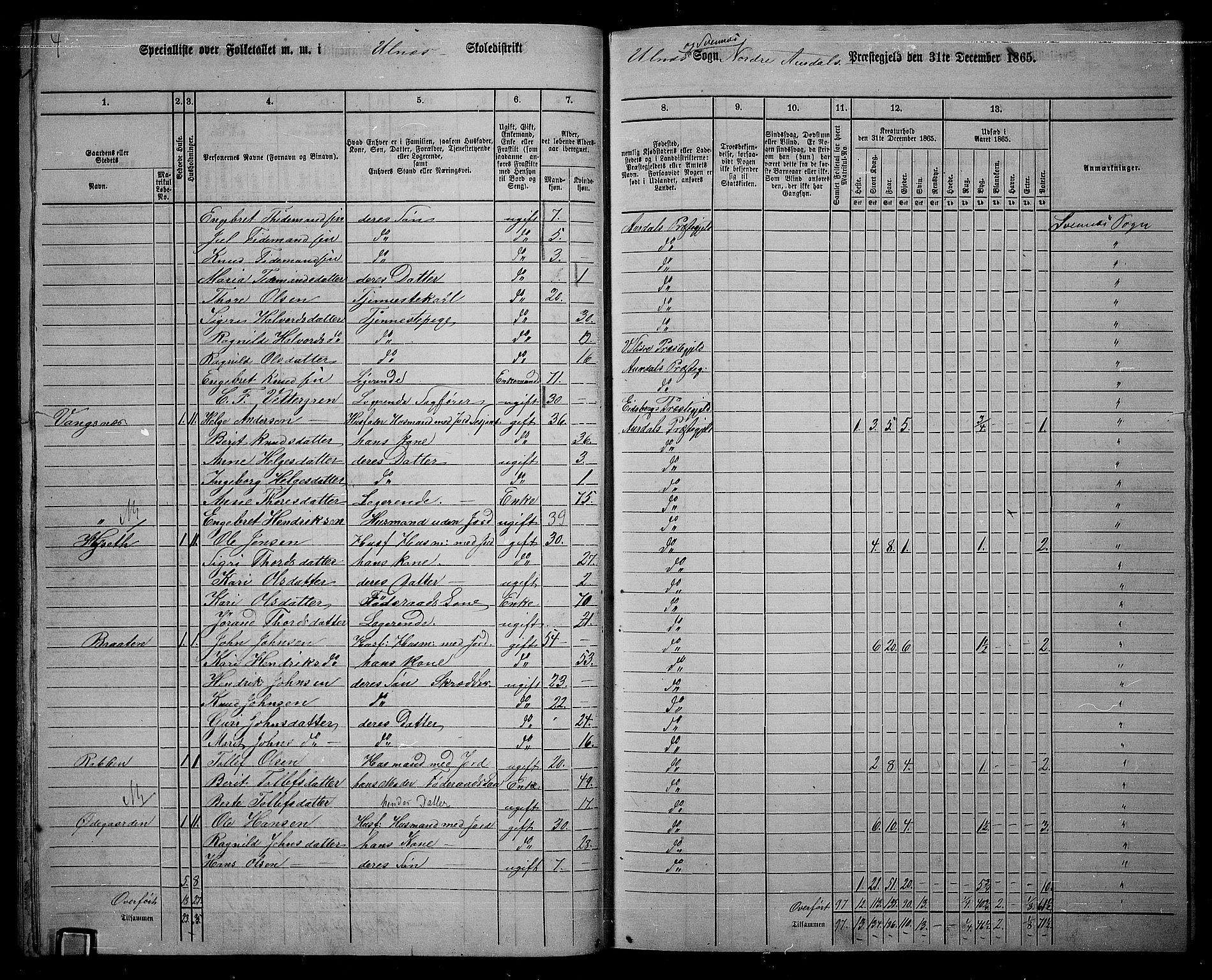 RA, 1865 census for Nord-Aurdal, 1865, p. 126