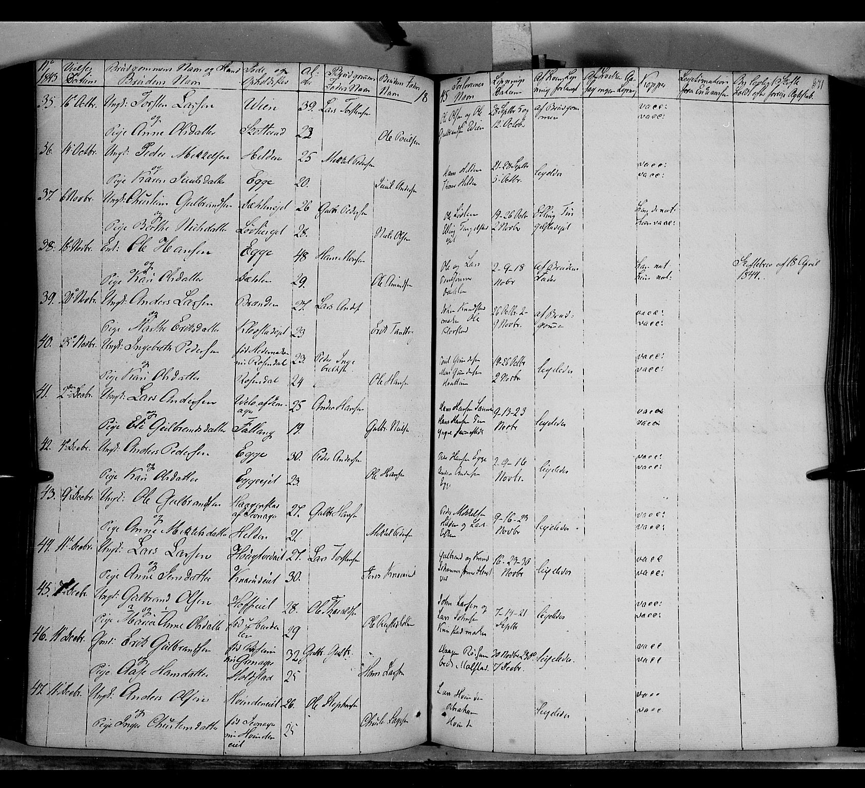 Gran prestekontor, SAH/PREST-112/H/Ha/Haa/L0011: Parish register (official) no. 11, 1842-1856, p. 870-871