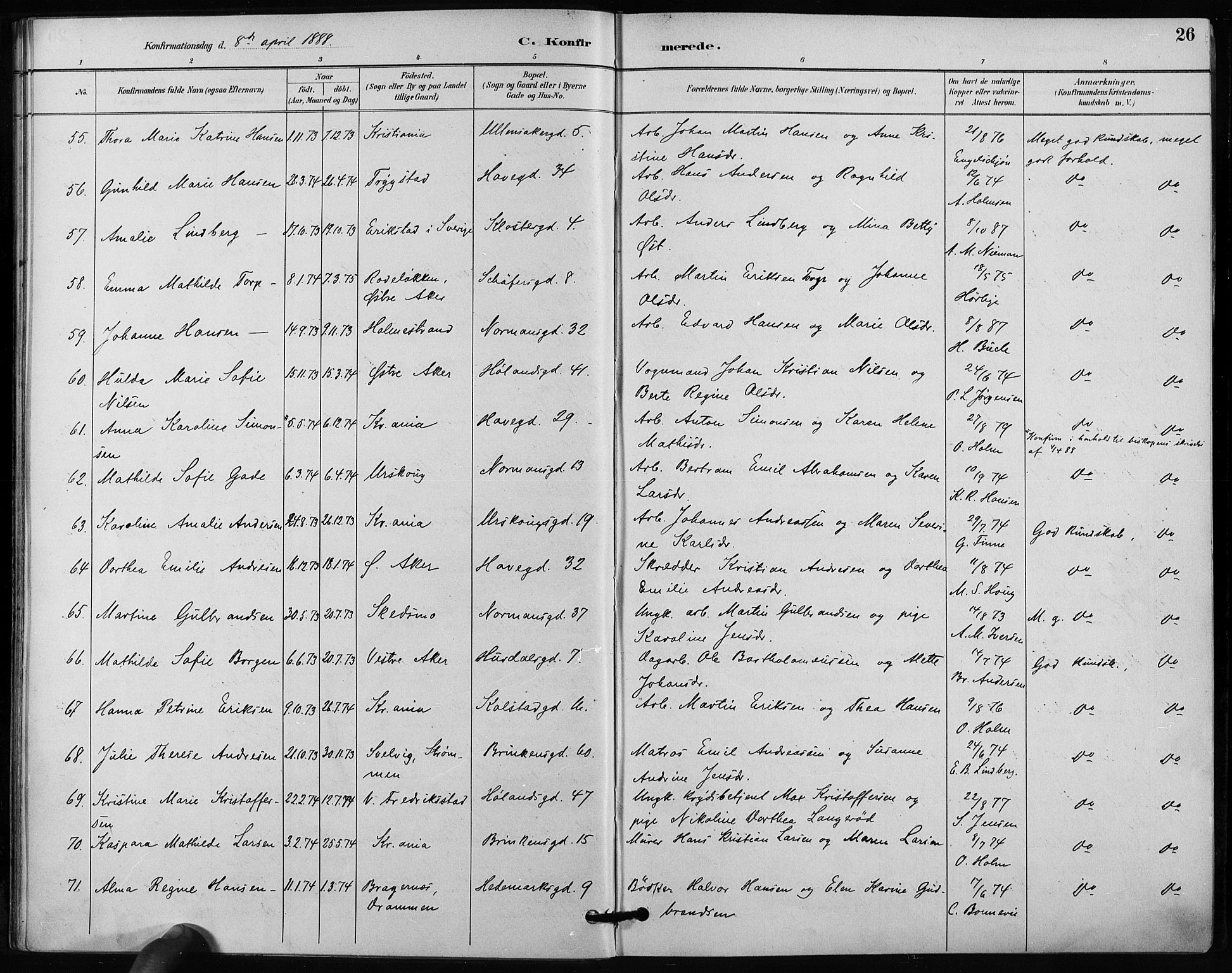 Kampen prestekontor Kirkebøker, SAO/A-10853/F/Fa/L0004: Parish register (official) no. I 4, 1885-1892, p. 26