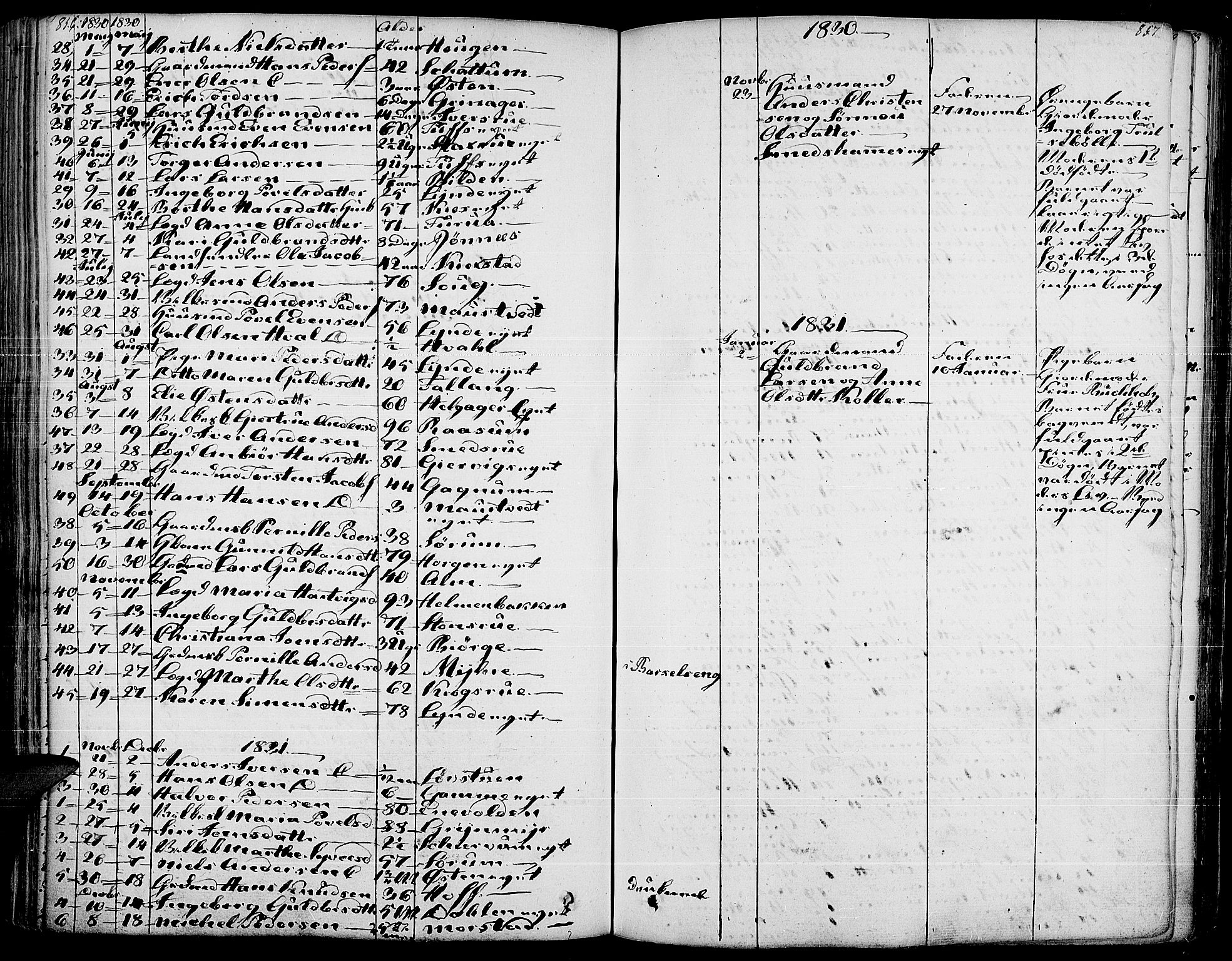 Gran prestekontor, SAH/PREST-112/H/Ha/Haa/L0010: Parish register (official) no. 10, 1824-1842, p. 856-857