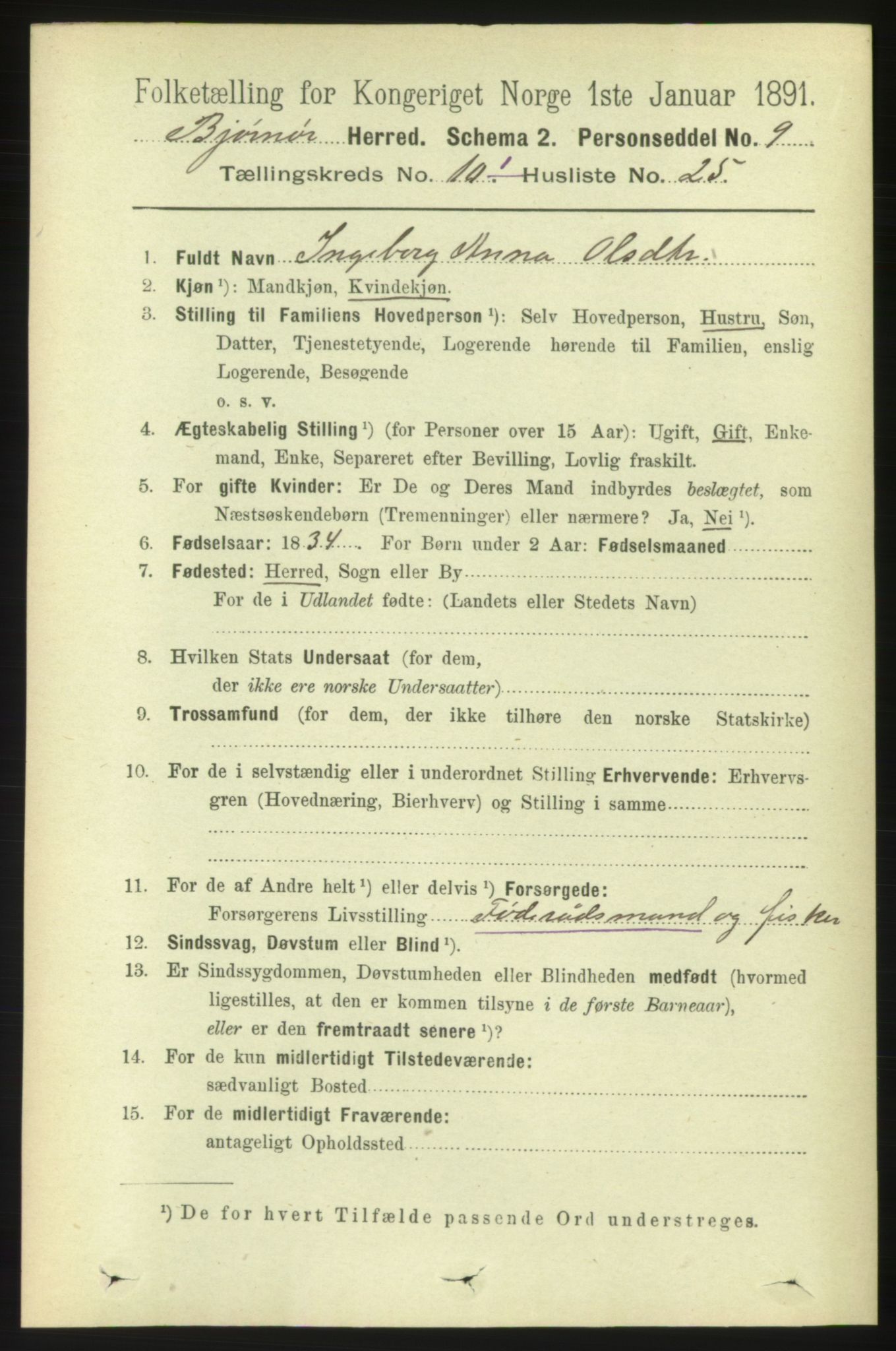 RA, 1891 census for 1632 Bjørnør, 1891, p. 4314