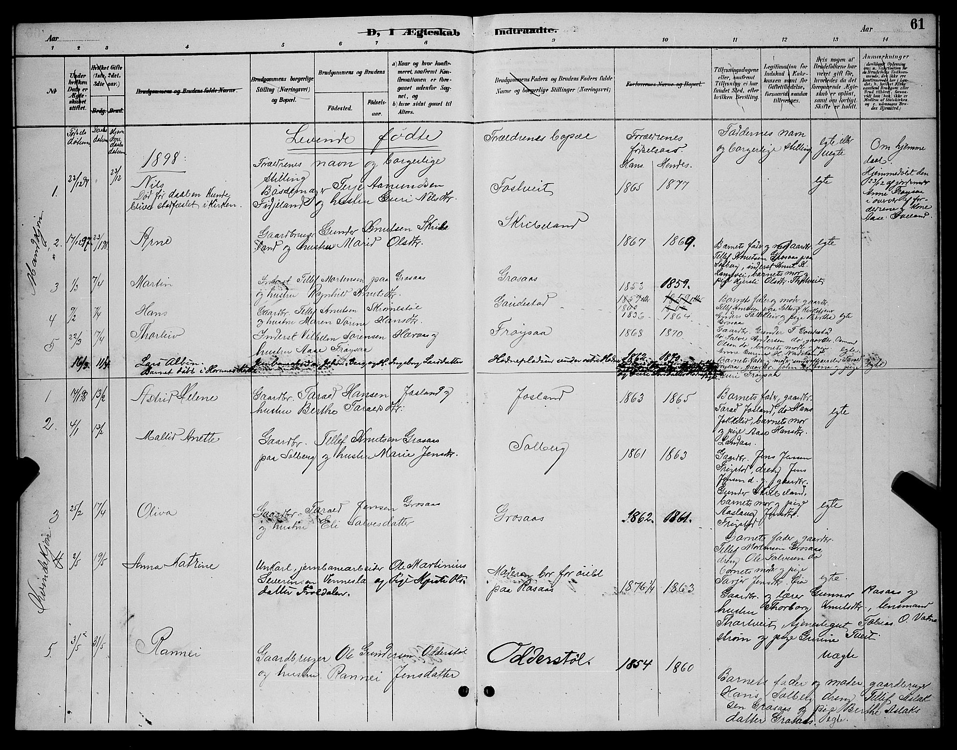 Evje sokneprestkontor, AV/SAK-1111-0008/F/Fb/Fbc/L0004: Parish register (copy) no. B 4, 1890-1900, p. 61