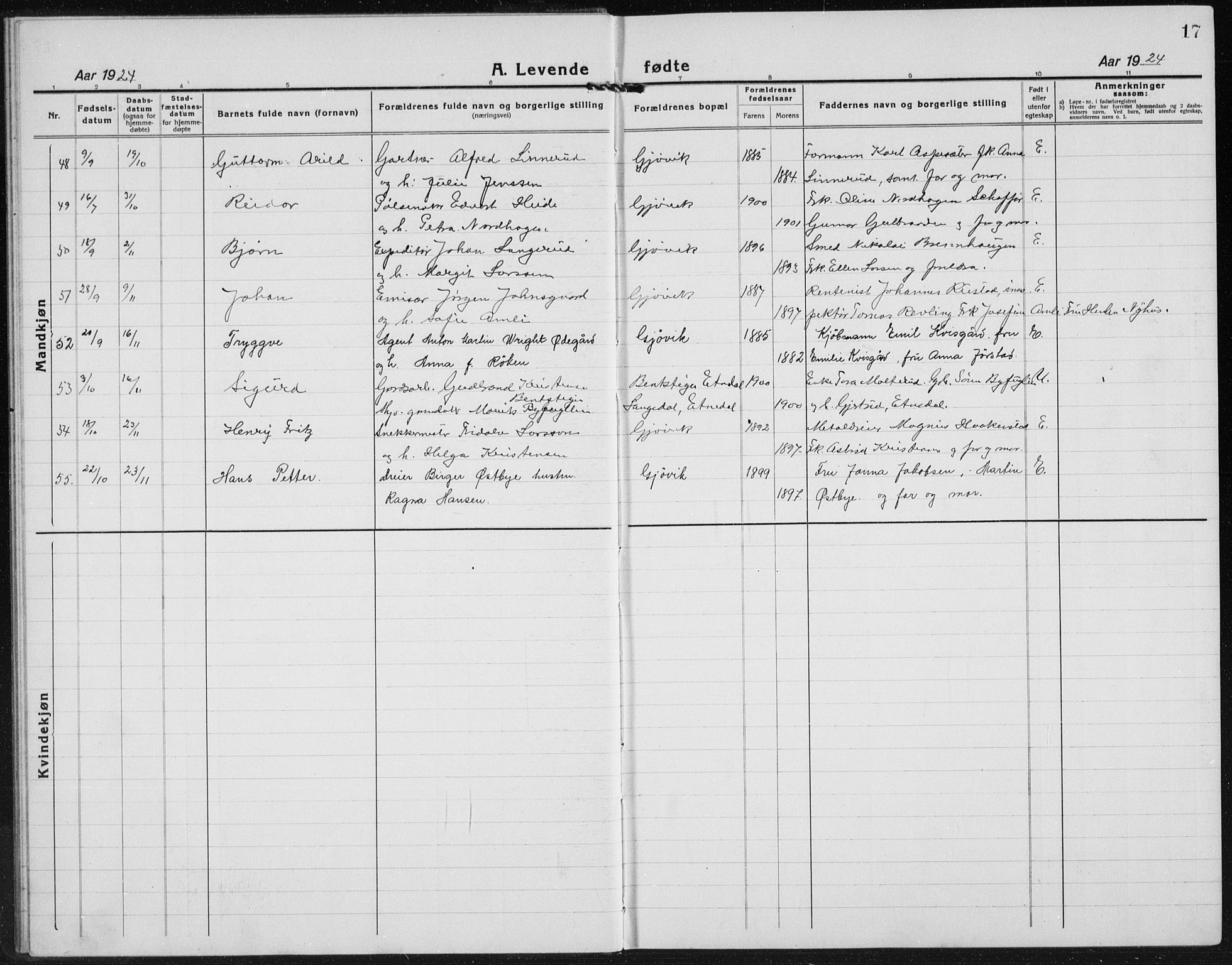 Vardal prestekontor, AV/SAH-PREST-100/H/Ha/Hab/L0017: Parish register (copy) no. 17, 1922-1941, p. 17