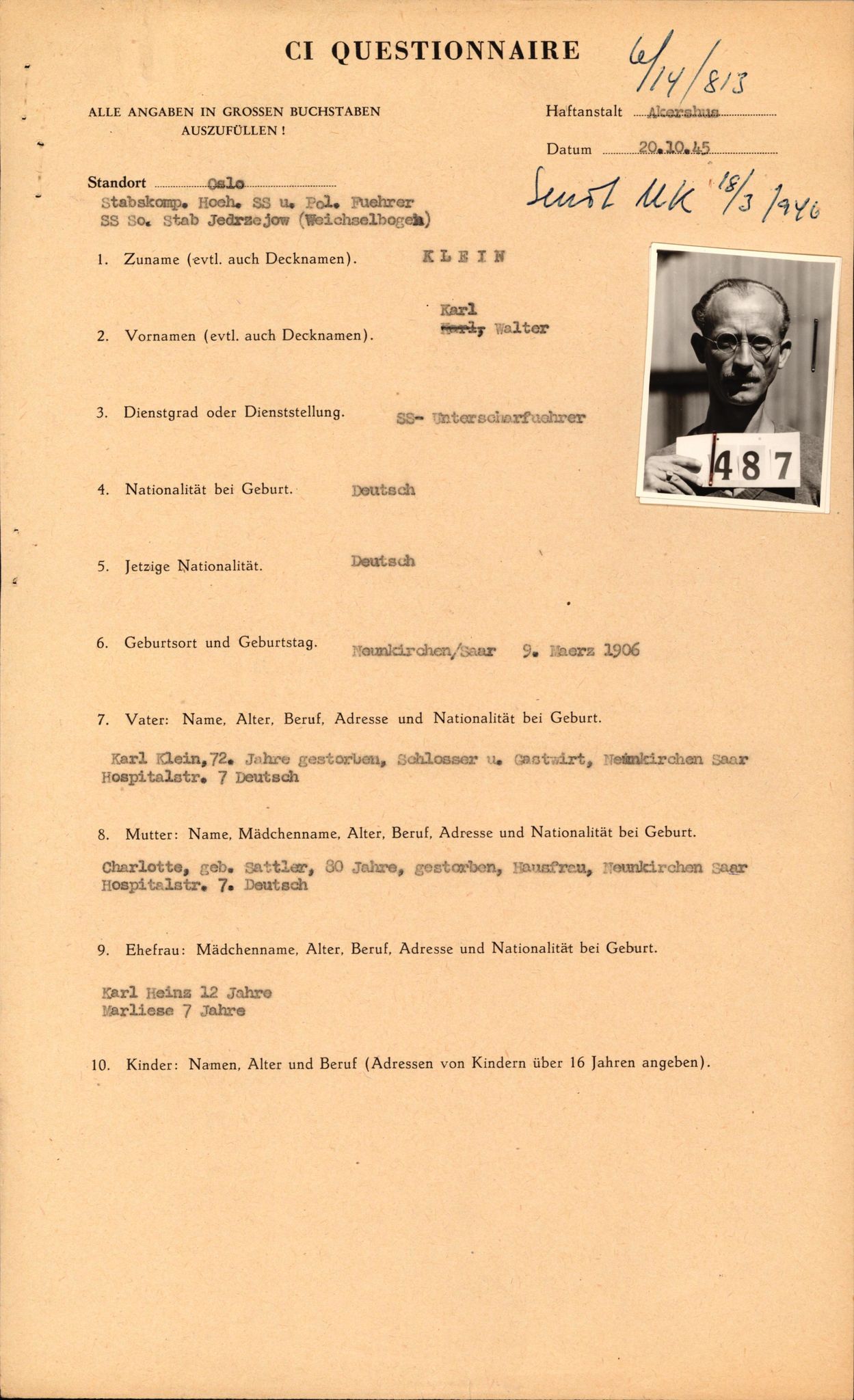 Forsvaret, Forsvarets overkommando II, AV/RA-RAFA-3915/D/Db/L0016: CI Questionaires. Tyske okkupasjonsstyrker i Norge. Tyskere., 1945-1946, p. 846