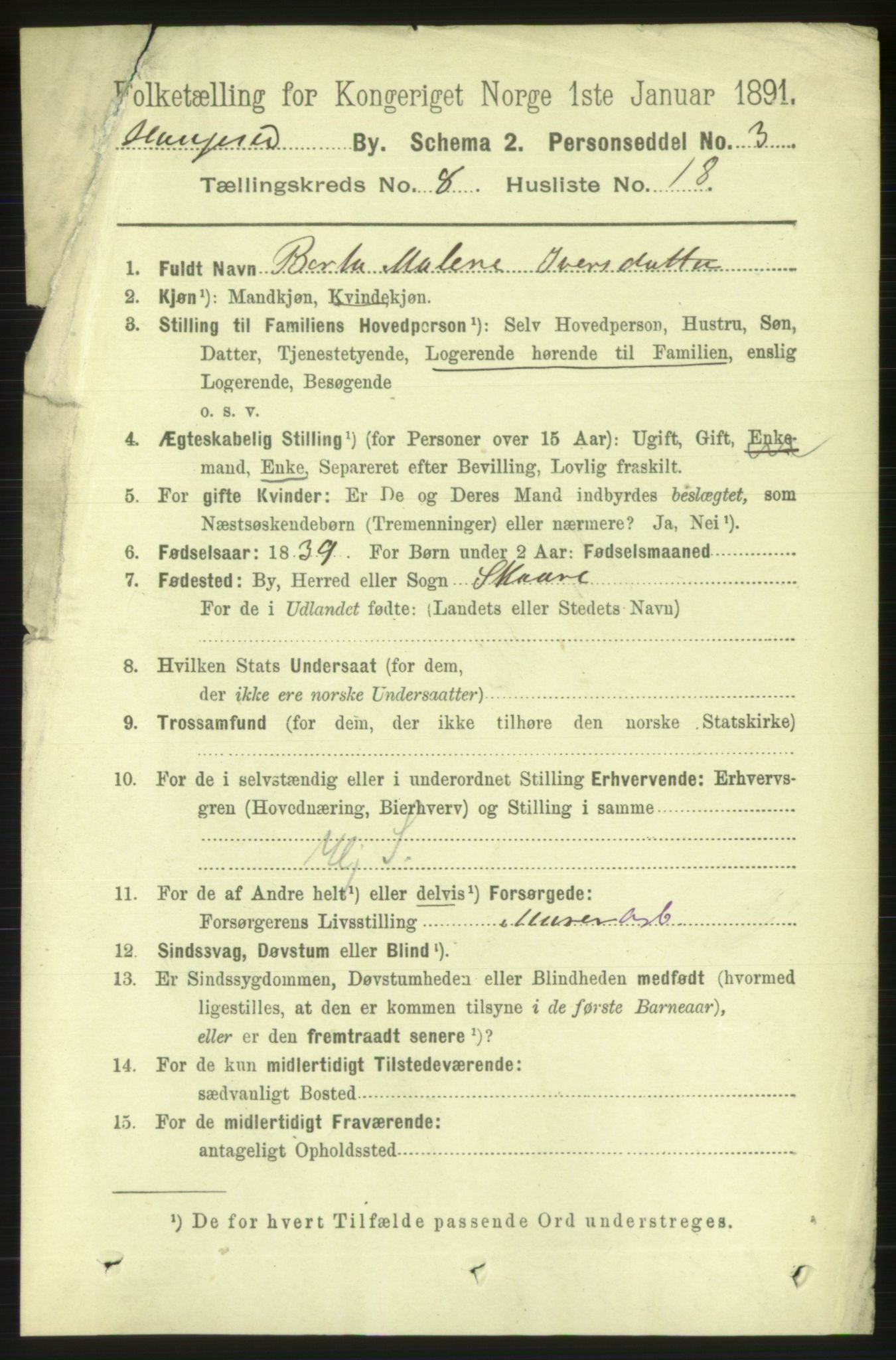 RA, 1891 census for 1106 Haugesund, 1891, p. 3713