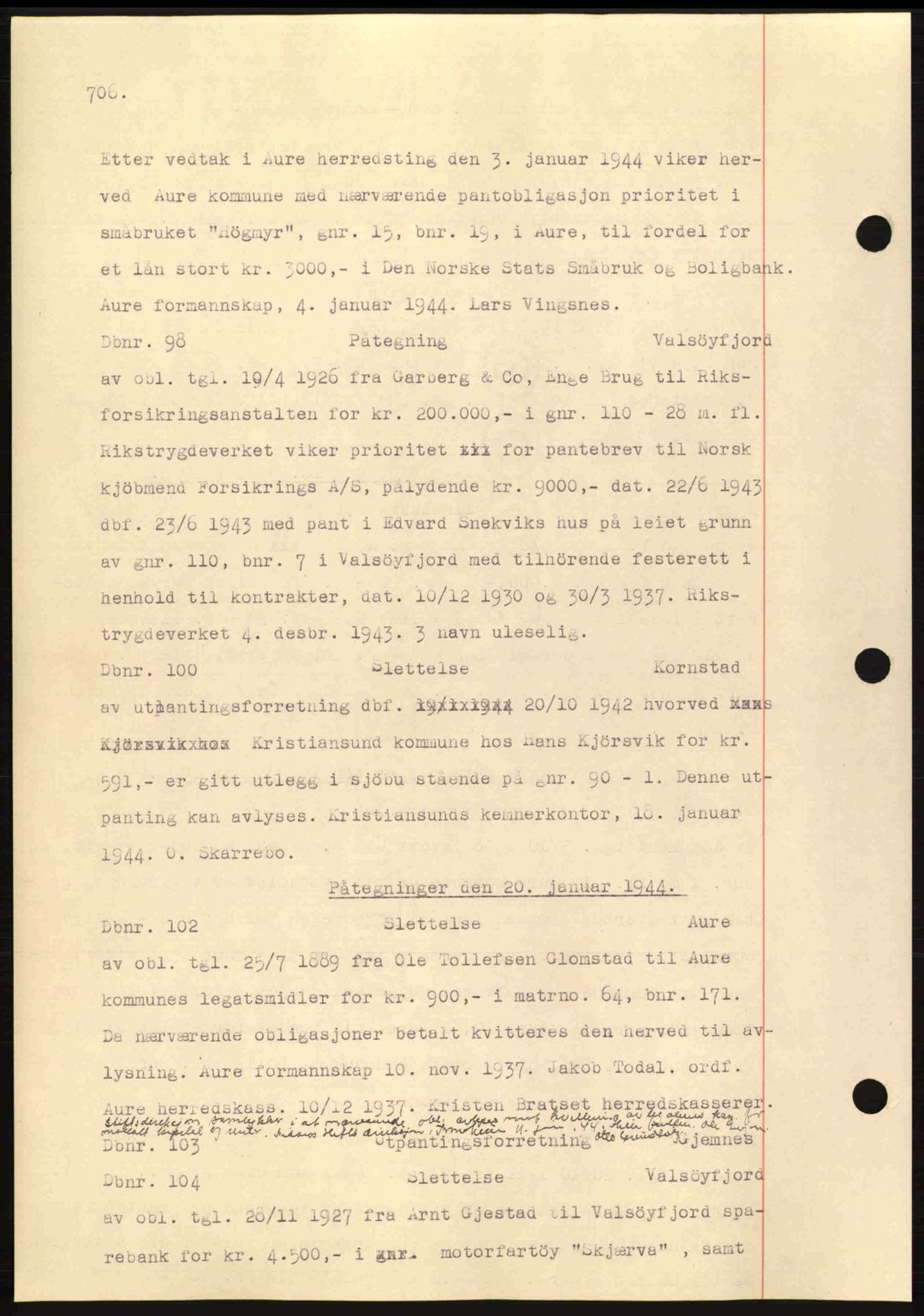 Nordmøre sorenskriveri, AV/SAT-A-4132/1/2/2Ca: Mortgage book no. C81, 1940-1945, Diary no: : 98/1944