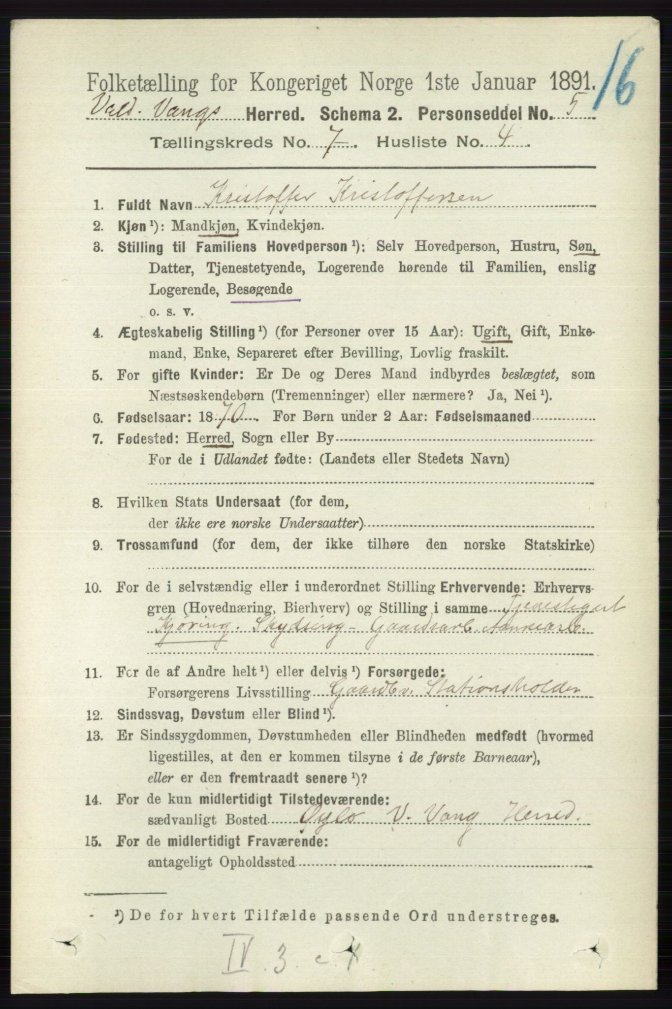 RA, 1891 census for 0545 Vang, 1891, p. 1443