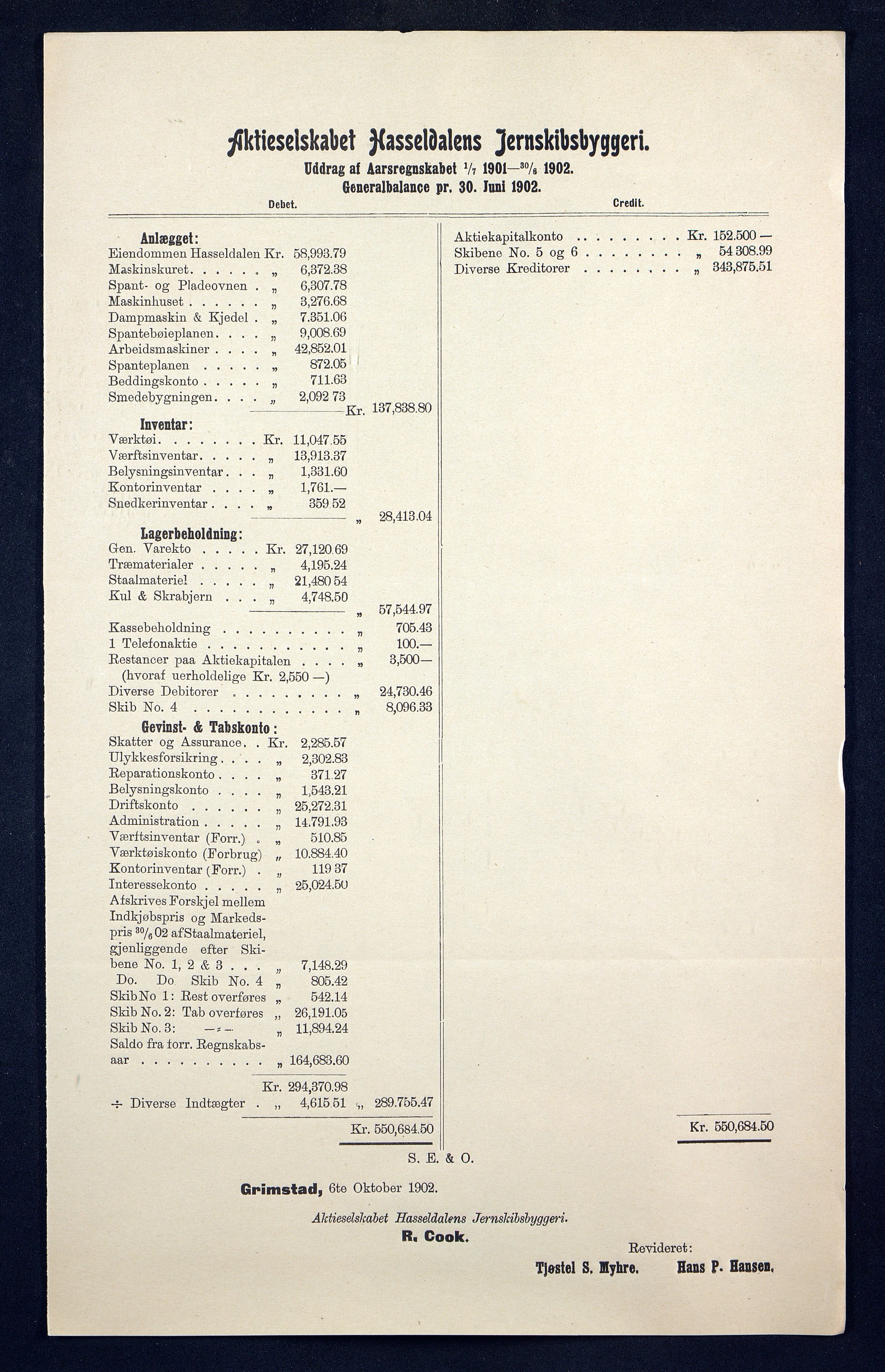 Grefstad & Herlofson, AAKS/PA-1127a/B/02/L0009: 58. A/S Hasseldalen Jernskibsbyggeri, 1899-1907