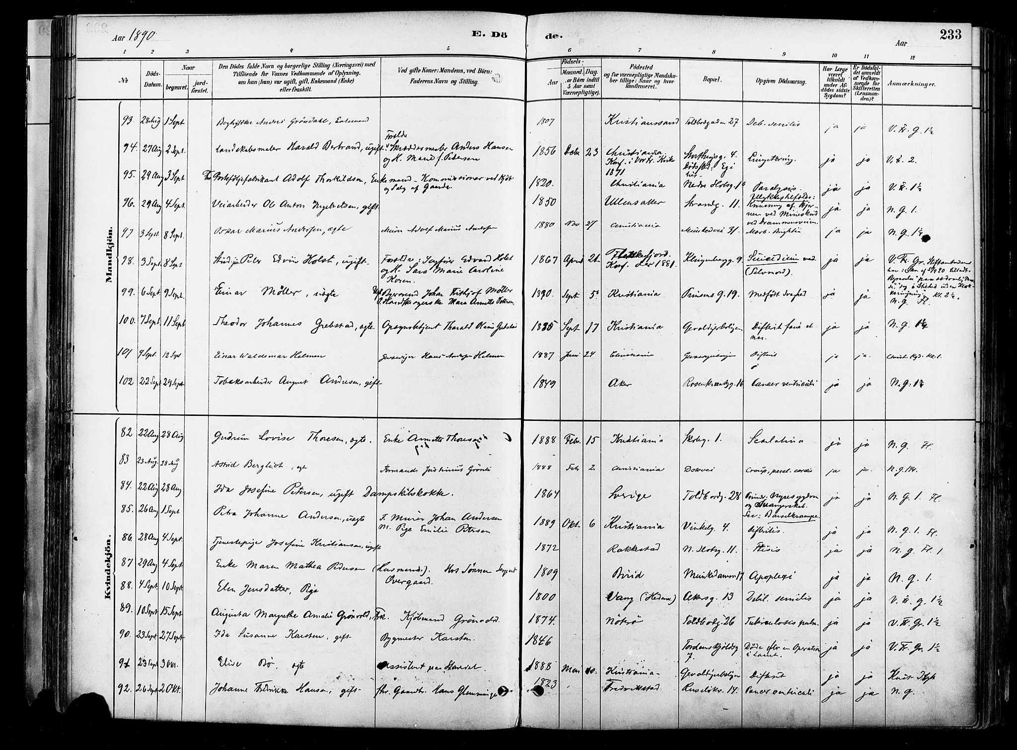 Johannes prestekontor Kirkebøker, AV/SAO-A-10852/F/Fa/L0004: Parish register (official) no. 4, 1883-1907, p. 233