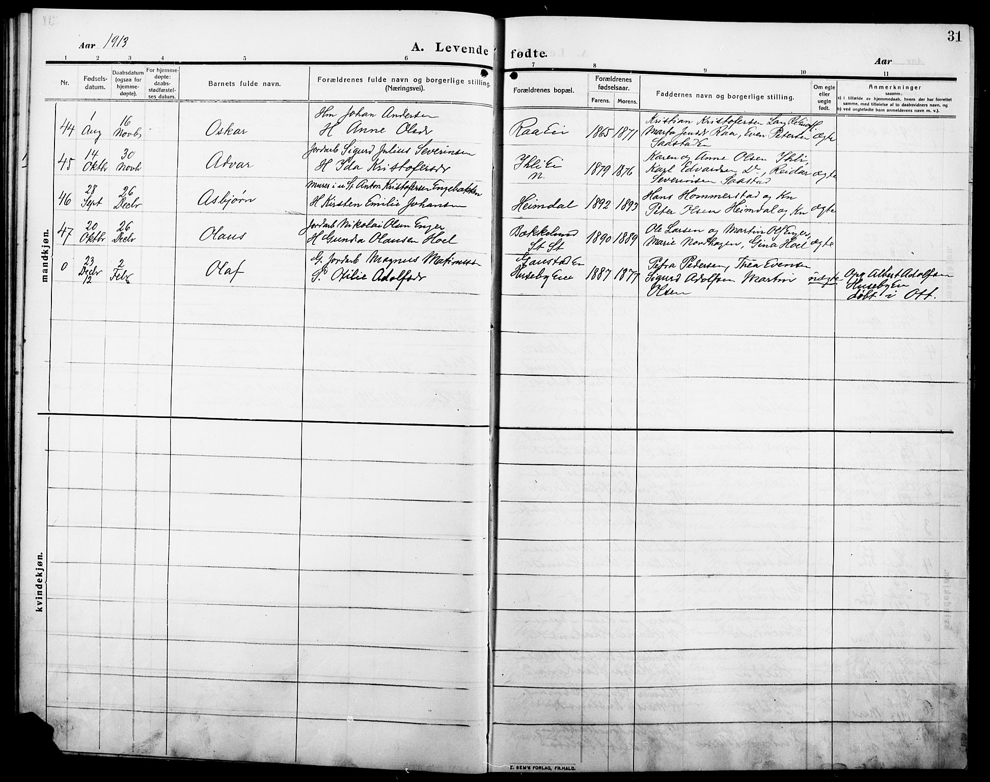 Stange prestekontor, AV/SAH-PREST-002/L/L0014: Parish register (copy) no. 14, 1909-1917, p. 31