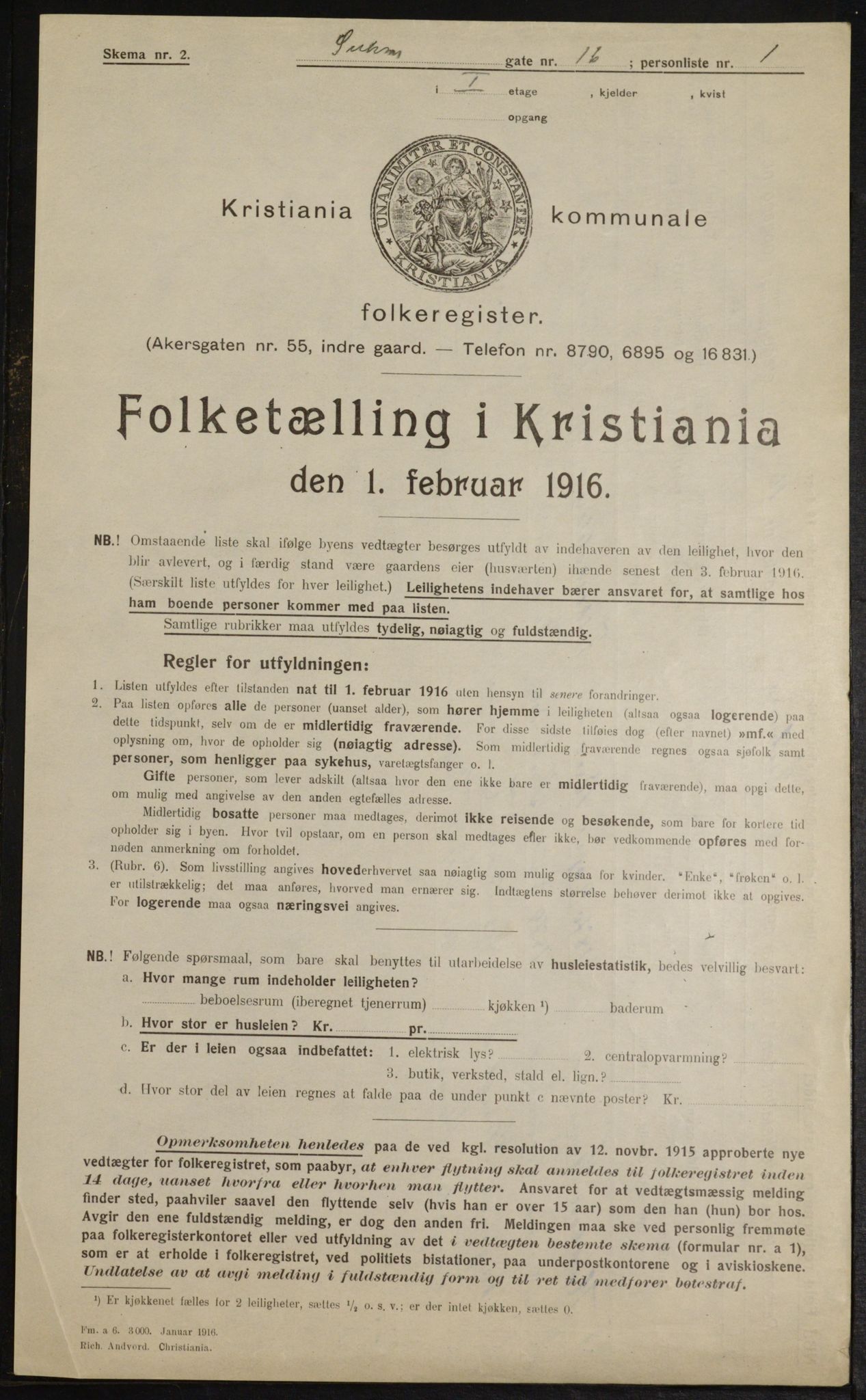 OBA, Municipal Census 1916 for Kristiania, 1916, p. 107612