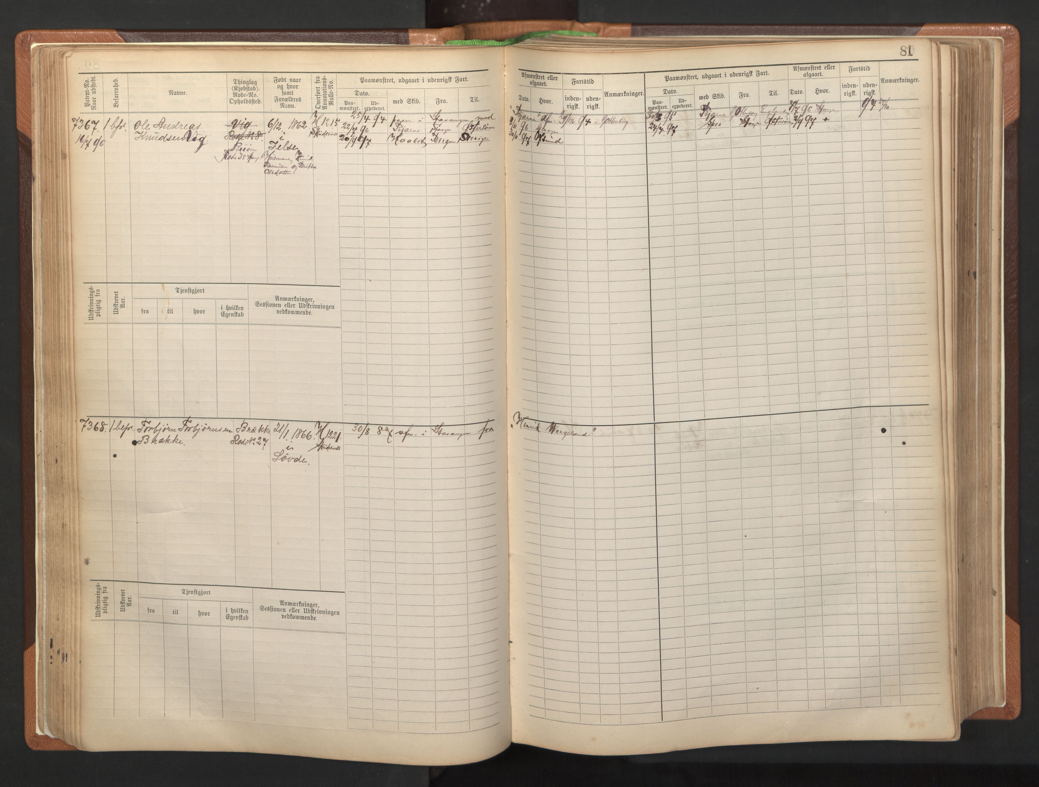 Stavanger sjømannskontor, AV/SAST-A-102006/F/Fb/Fbb/L0012: Sjøfartshovedrulle, patentnr. 7207-8158, 1894-1904, p. 84