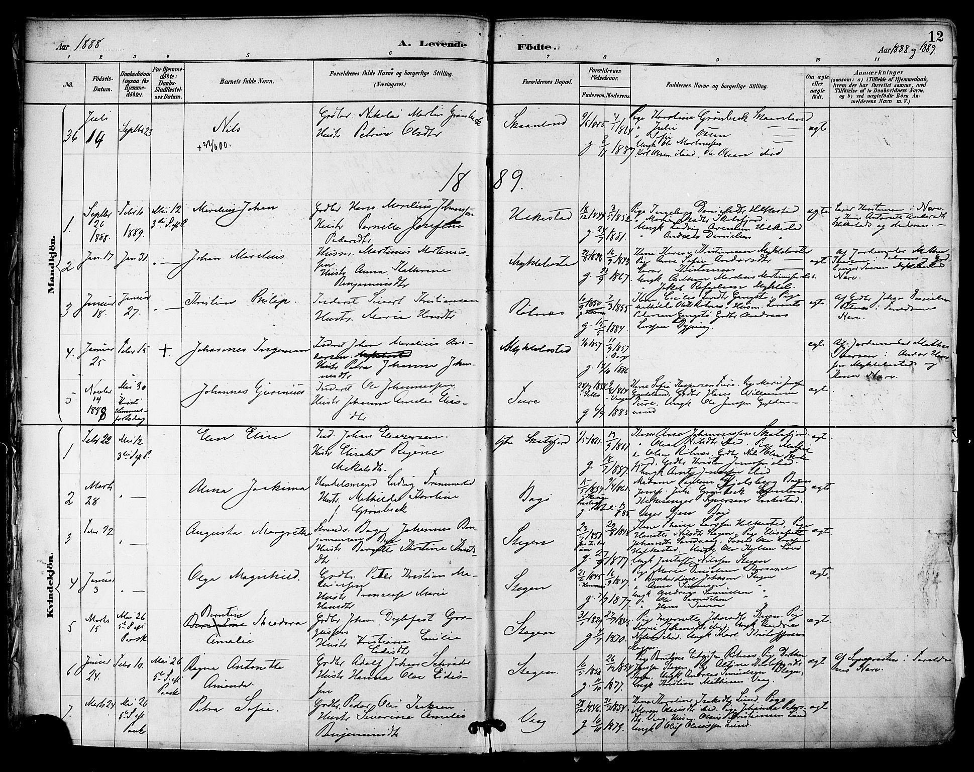 Ministerialprotokoller, klokkerbøker og fødselsregistre - Nordland, AV/SAT-A-1459/855/L0803: Parish register (official) no. 855A11, 1887-1905, p. 12