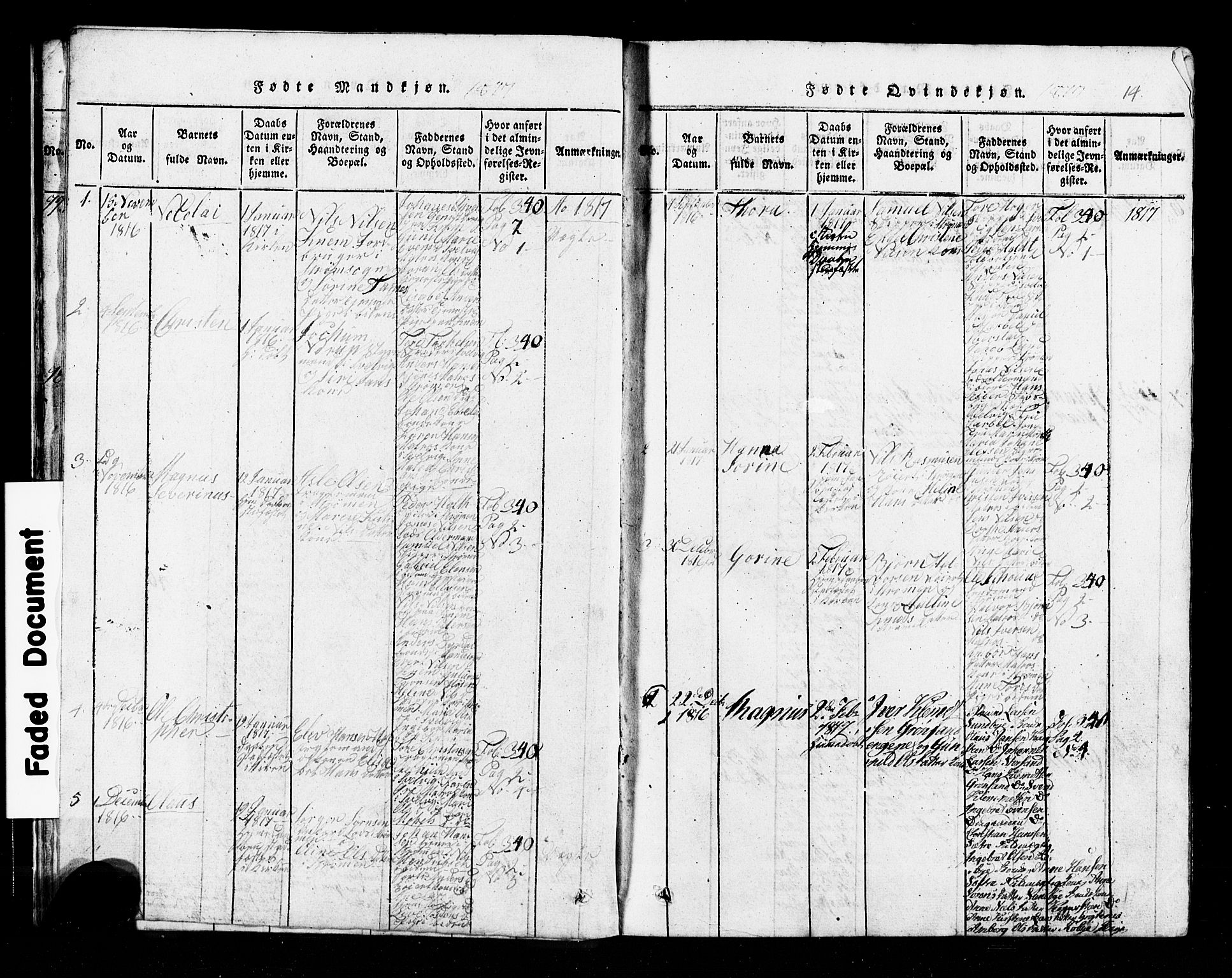 Hurum kirkebøker, AV/SAKO-A-229/G/Ga/L0001: Parish register (copy) no. I 1, 1816-1826, p. 14