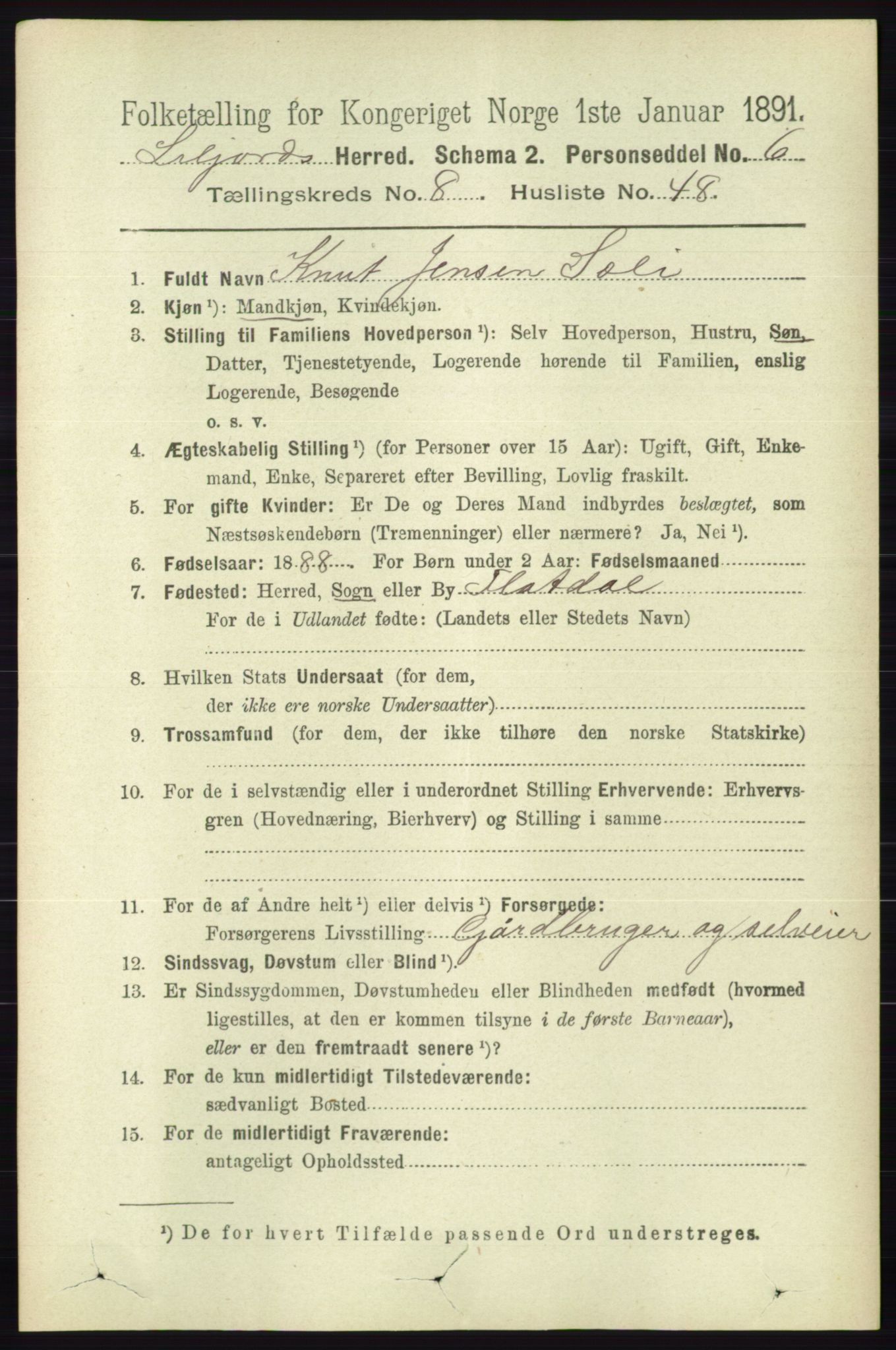 RA, 1891 census for 0828 Seljord, 1891, p. 3114