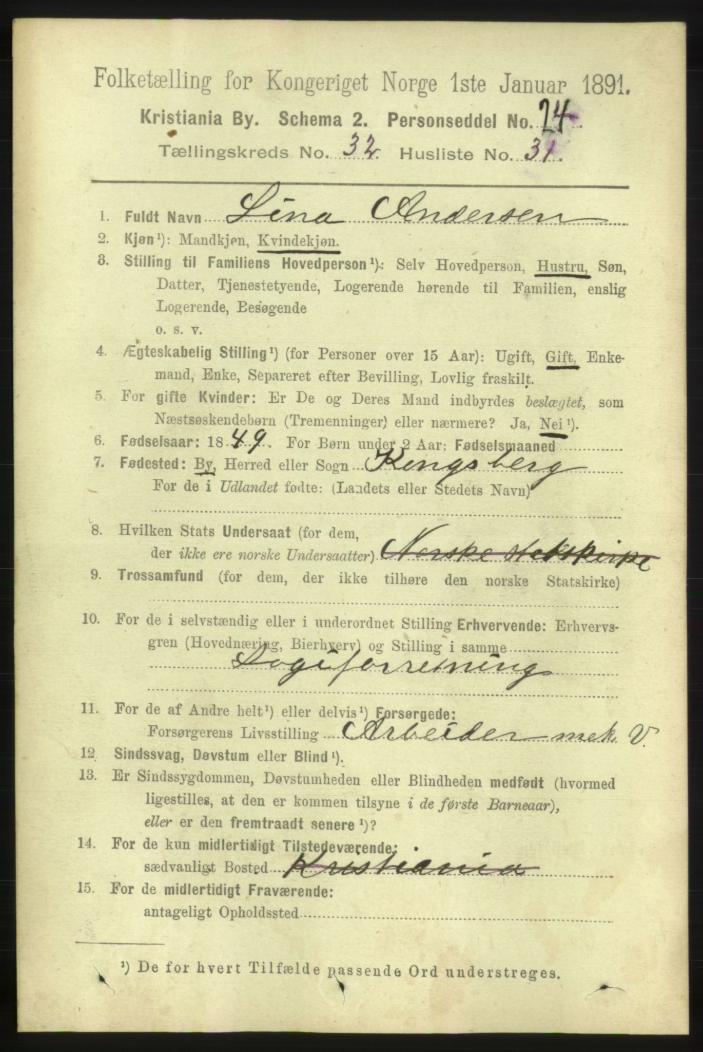 RA, 1891 census for 0301 Kristiania, 1891, p. 17469