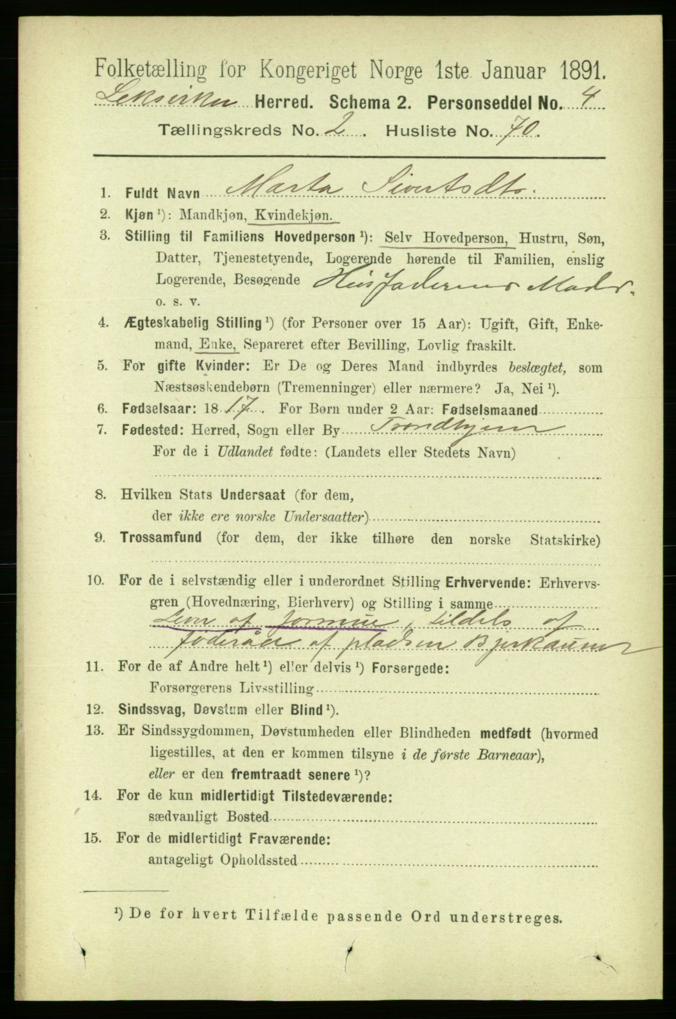 RA, 1891 census for 1718 Leksvik, 1891, p. 1074