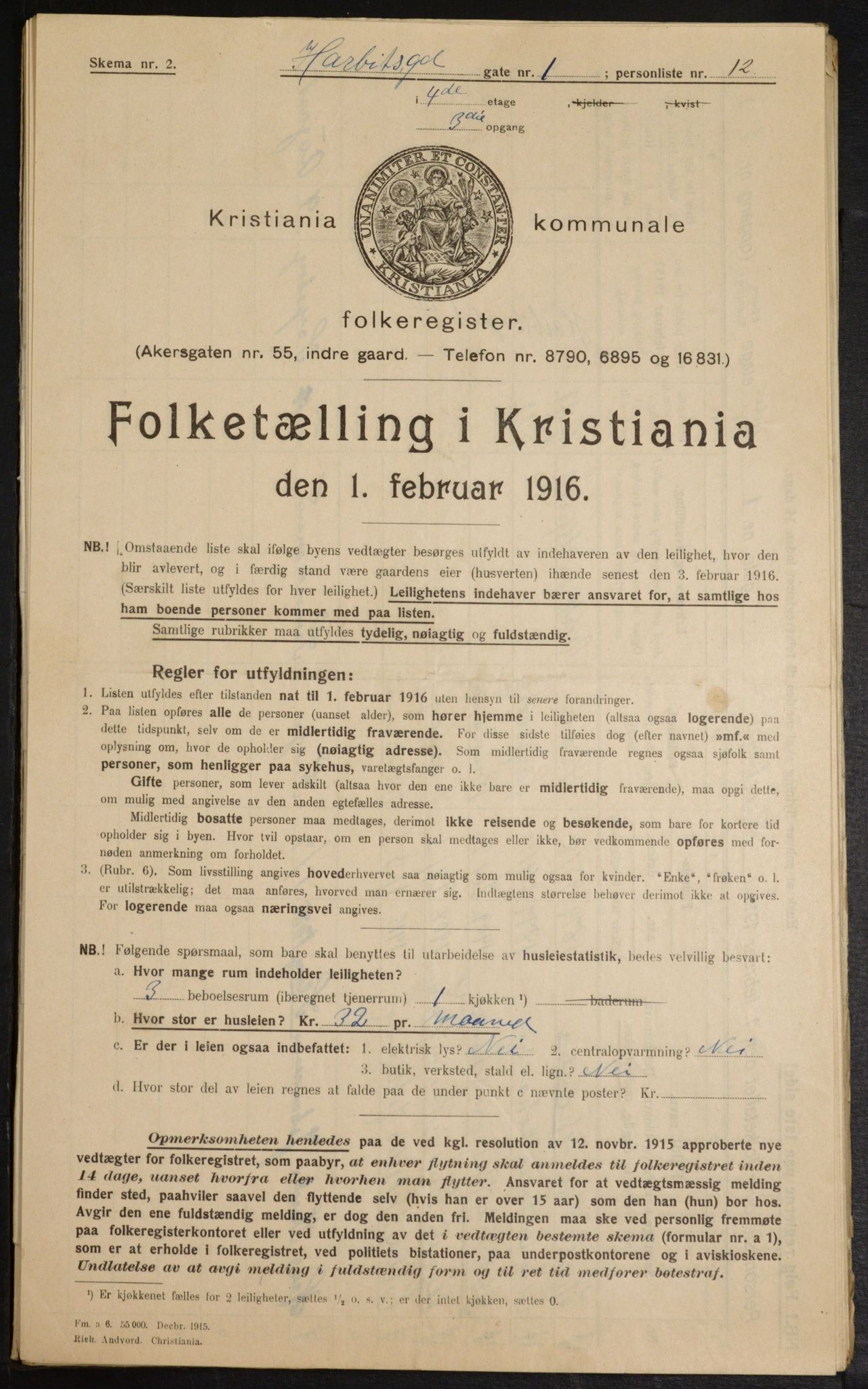 OBA, Municipal Census 1916 for Kristiania, 1916, p. 83249