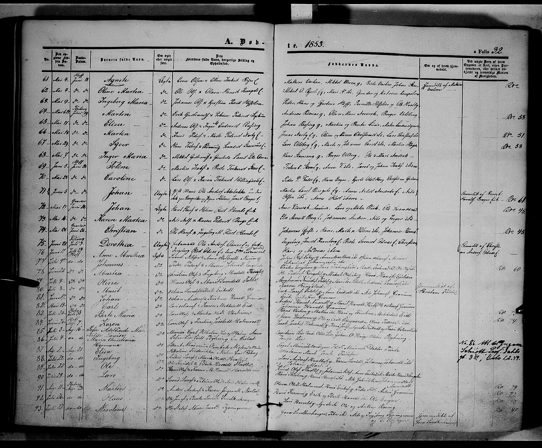 Land prestekontor, AV/SAH-PREST-120/H/Ha/Haa/L0009: Parish register (official) no. 9, 1847-1859, p. 32