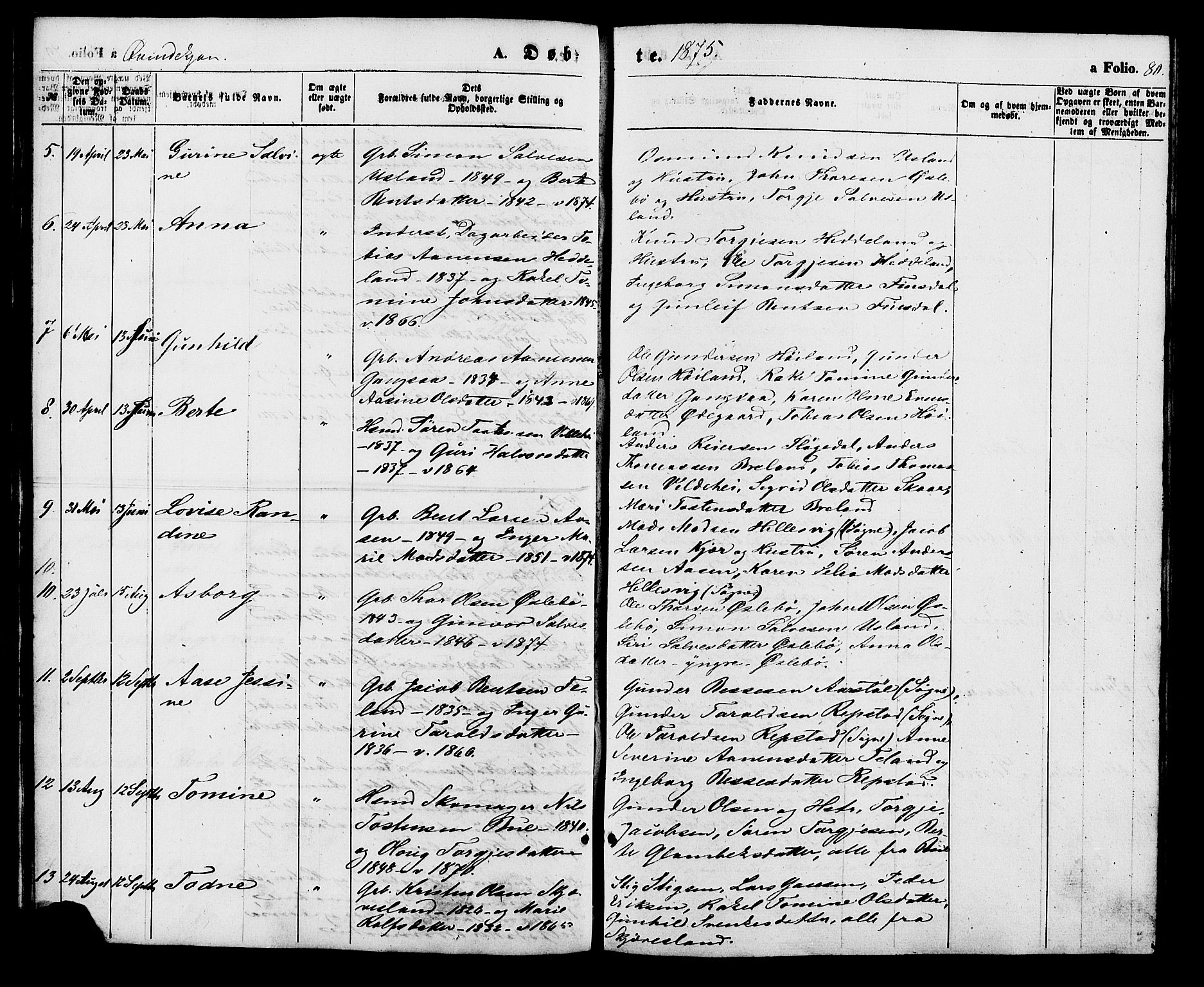 Holum sokneprestkontor, AV/SAK-1111-0022/F/Fa/Fac/L0003: Parish register (official) no. A 3, 1860-1883, p. 80