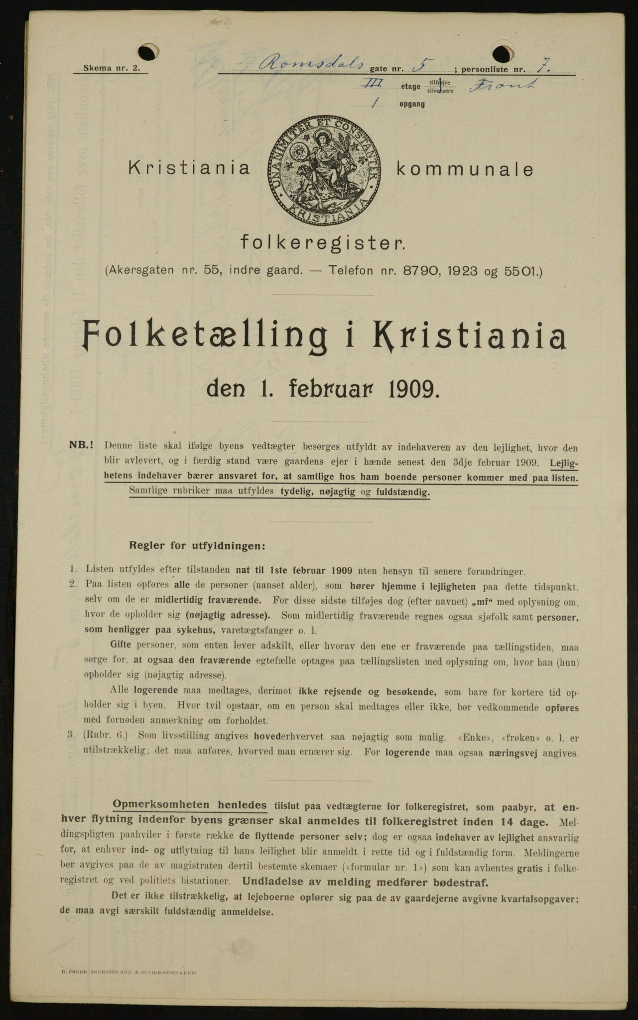 OBA, Municipal Census 1909 for Kristiania, 1909, p. 75459